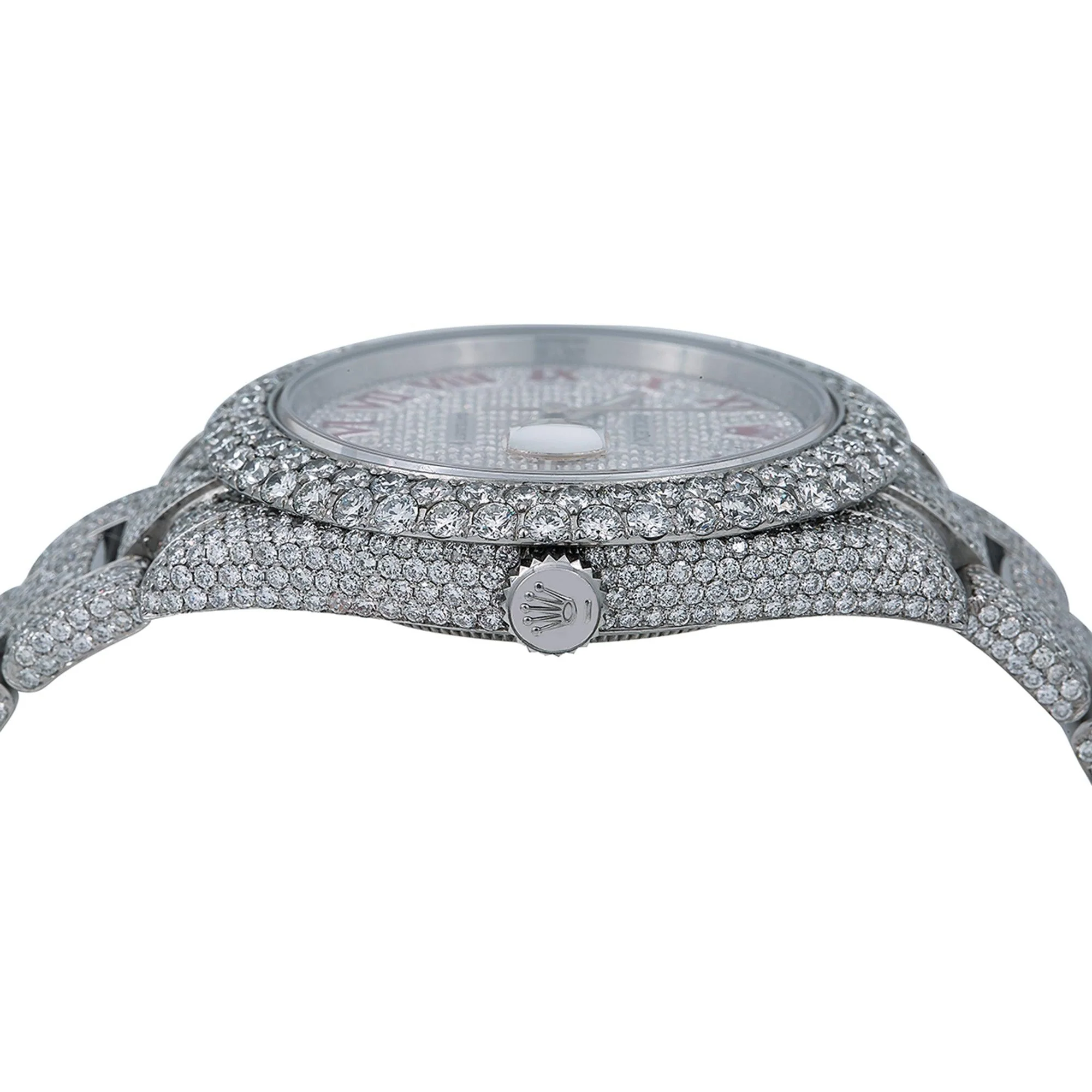 Rolex Datejust 41MM 116300 Diamond Paved Pink Roman Dial Diamond Bezel Stainless Steel Full Diamond Oyster Bracelet 19.75ct - Image 4