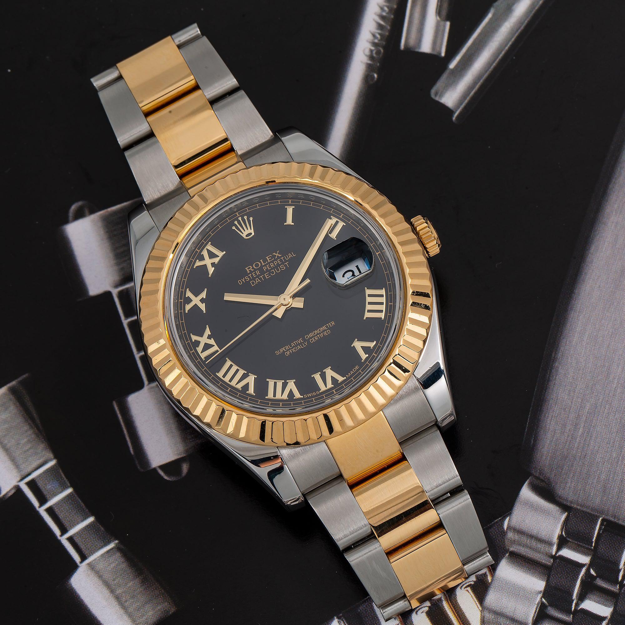 Rolex Datejust 41MM 116333 Black Roman Dial Fluted Bezel Two Tone Yellow Gold Oyster Bracelet - Image 2
