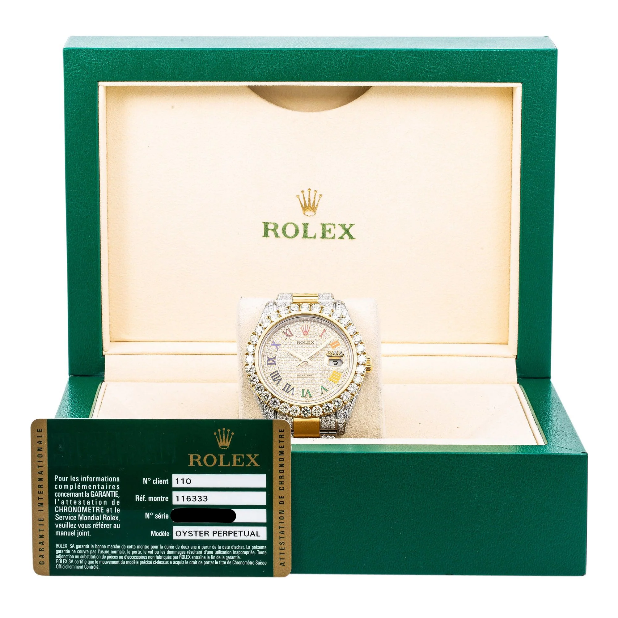 Rolex Datejust 41MM 116333 Diamond Paved Rainbow Roman Dial Diamond Bezel Two Tone Yellow Gold Semi Diamond Oyster Bracelet - Image 6