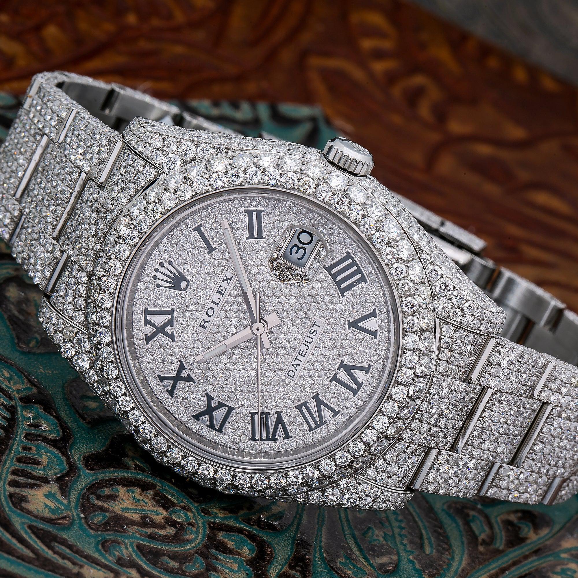 Rolex Datejust 41MM 116334 Diamond Paved Roman Dial Diamond Bezel Stainless Steel Full Diamond Oyster Bracelet - Image 3