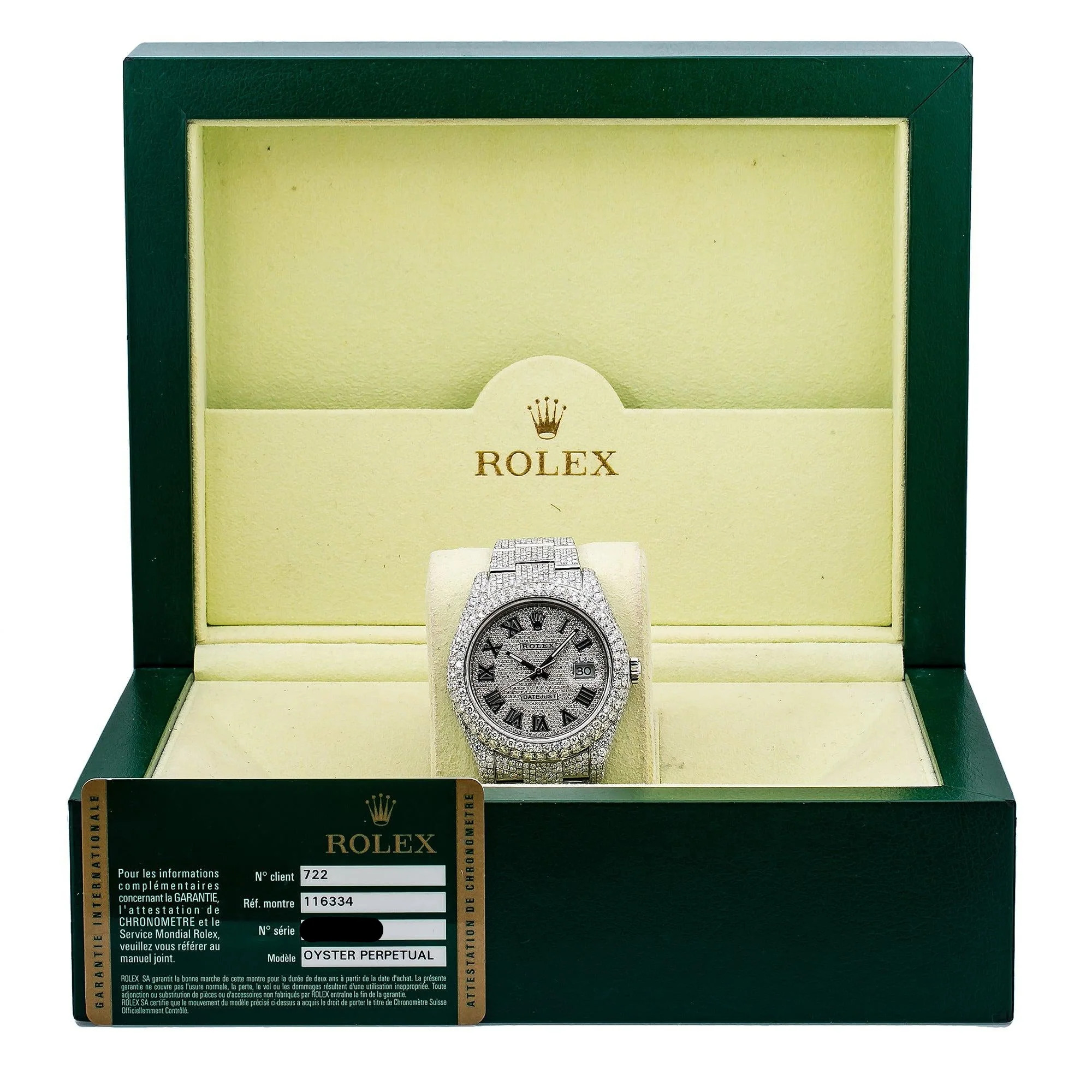 Rolex Datejust 41MM 116334 Diamond Paved Roman Dial Diamond Bezel Stainless Steel Full Diamond Oyster Bracelet - Image 7