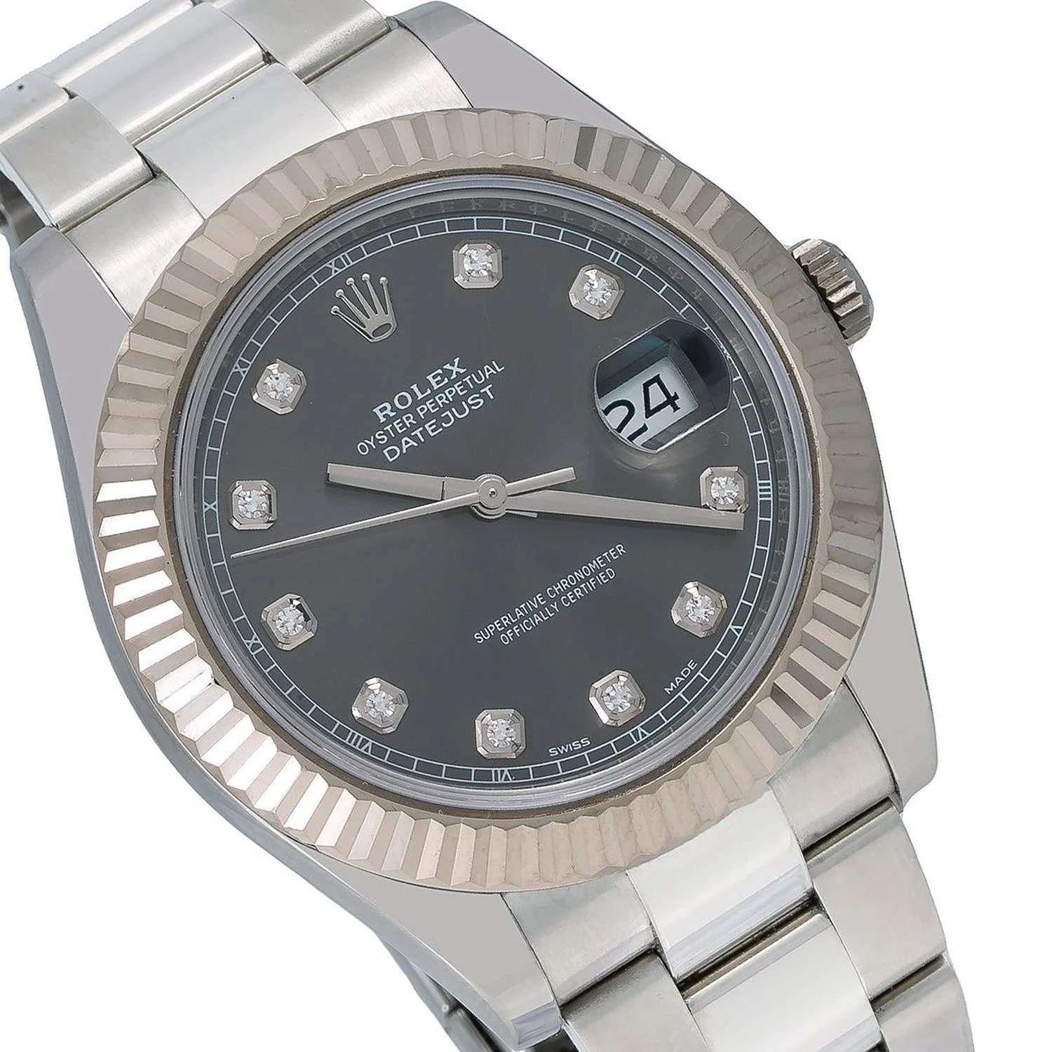 Rolex Datejust 41MM 116334 Gray Diamond Dial Fluted Bezel Stainless Steel Oyster Bracelet - Image 3