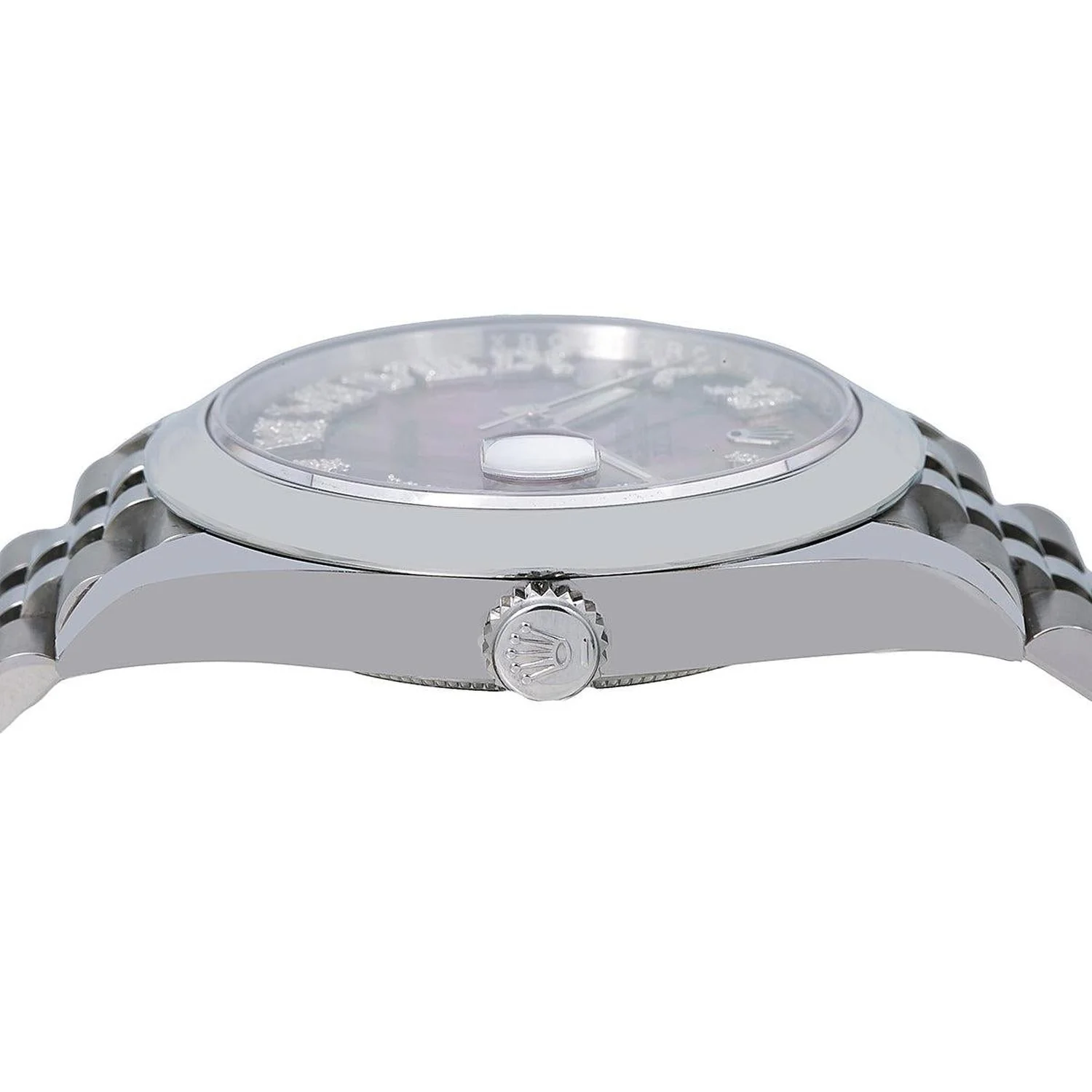 Rolex Datejust 41MM 126300 Black Mother of Pearl Roman Diamond Dial Smooth Bezel Stainless Steel Jubilee Bracelet - Image 4