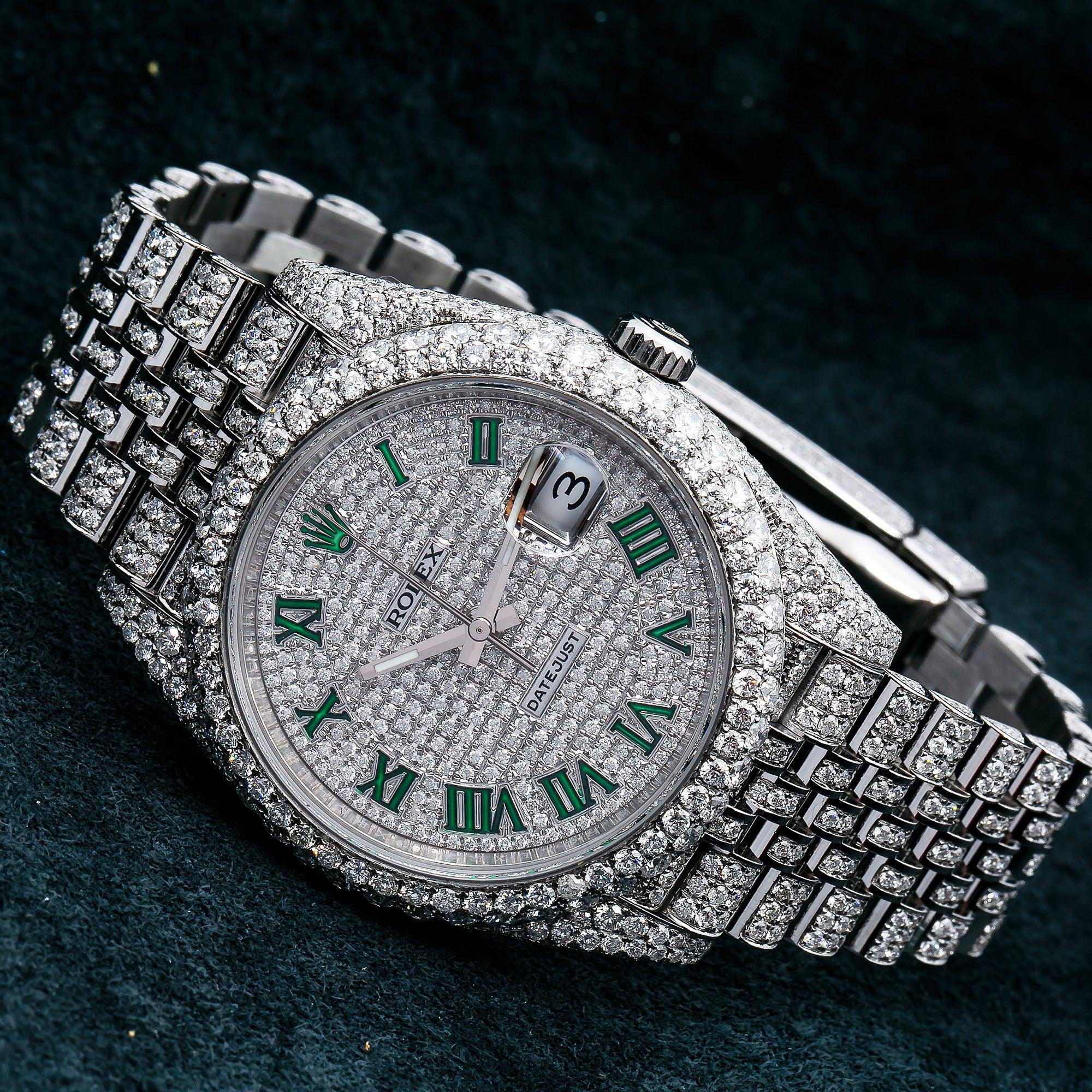 Rolex Datejust 41MM 126300 Diamond Paved Green Roman Dial Diamond Bezel Stainless Steel Full Diamond Jubilee Bracelet - Image 3