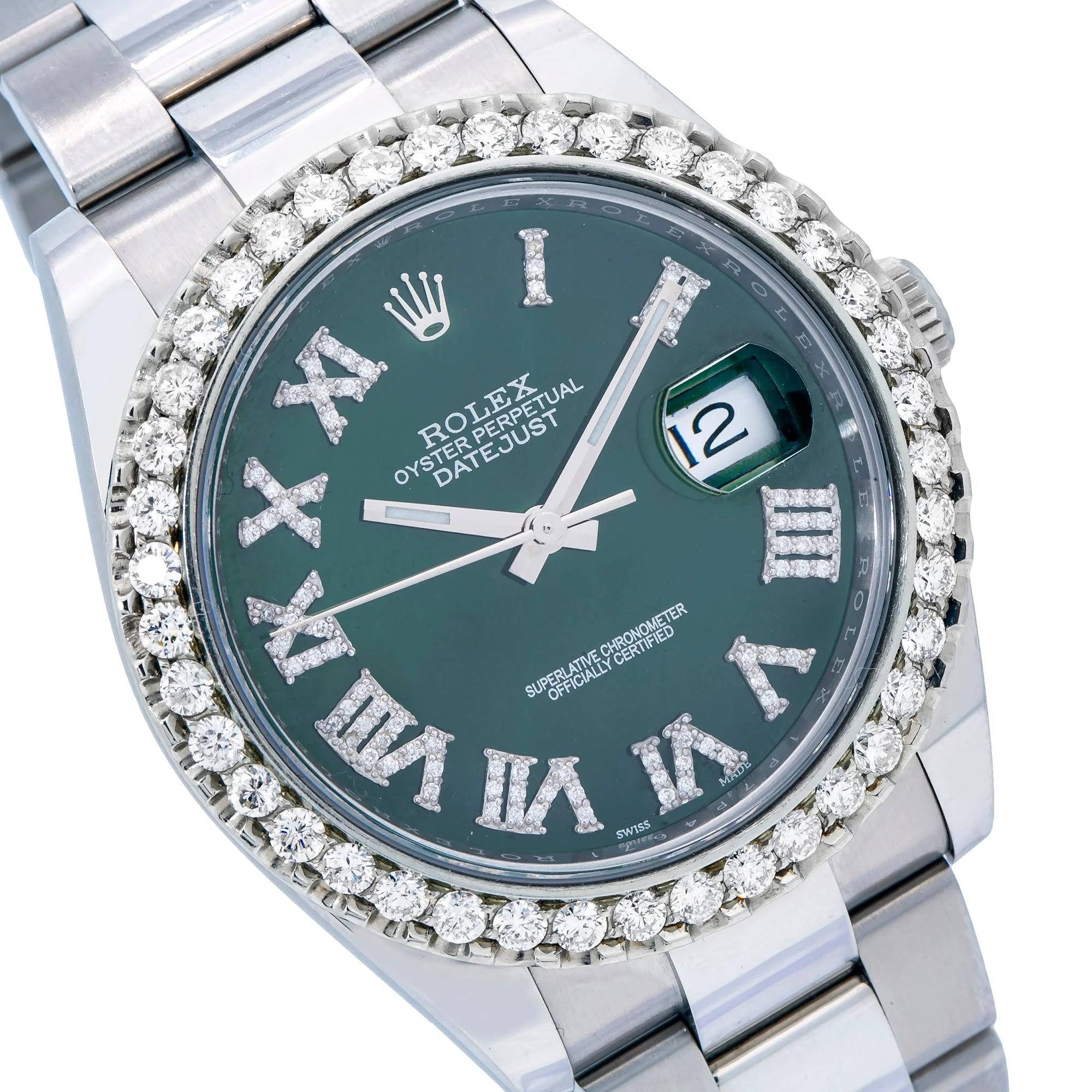 Rolex Datejust 41MM 126300 Green Roman Diamond Dial Diamond Bezel Stainless Steel Oyster Bracelet - Image 3