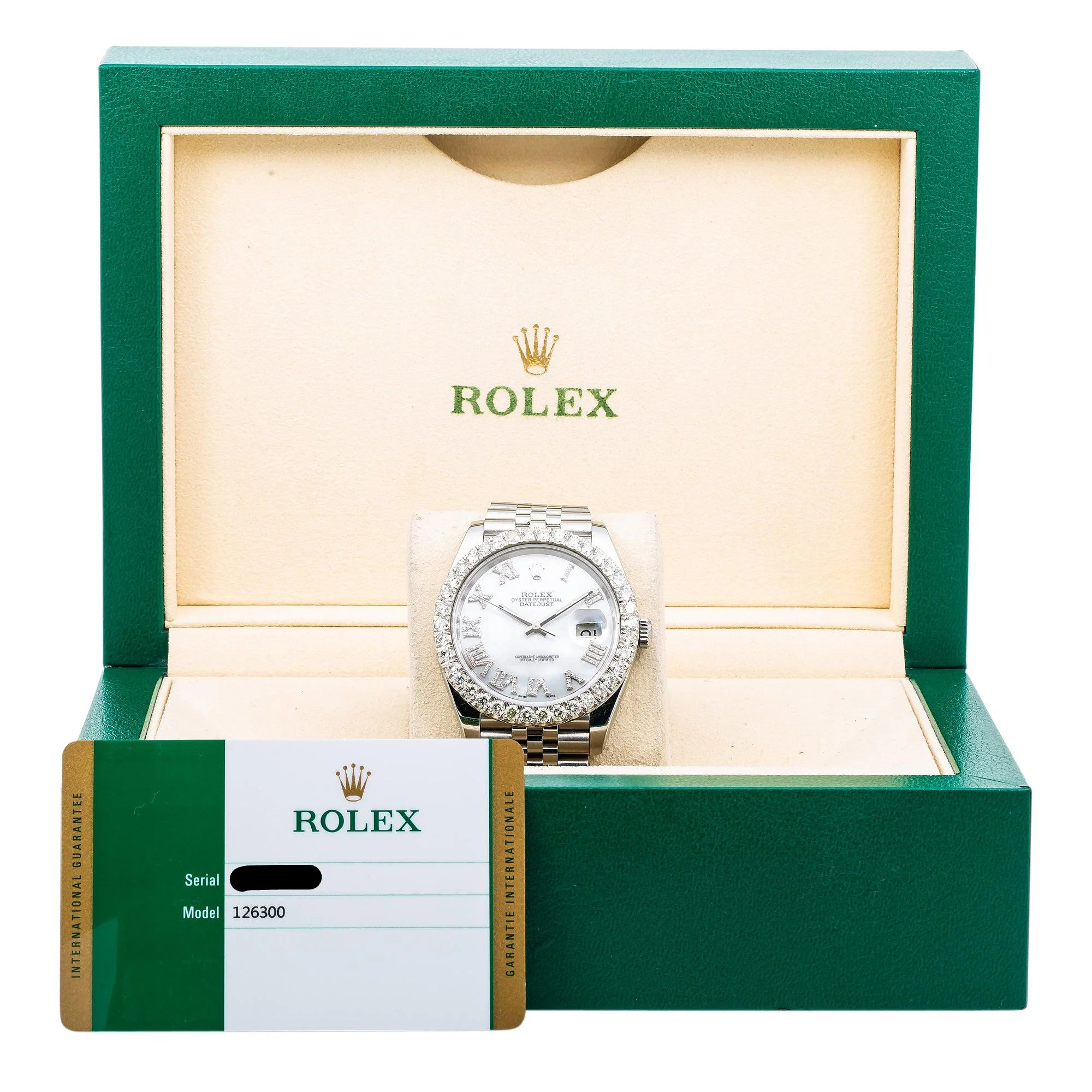 Rolex Datejust 41MM 126300 White Mother of Pearl Roman Diamond Dial Diamond Bezel Stainless Steel Jubilee Bracelet - Image 6