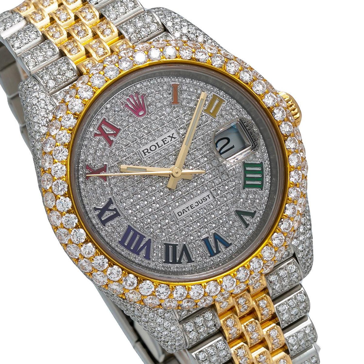 Rolex Datejust 41MM 126303 Diamond Paved Rainbow Roman Dial Diamond Bezel Two Tone Yellow Gold Full Diamond Jubilee Bracelet - Image 3