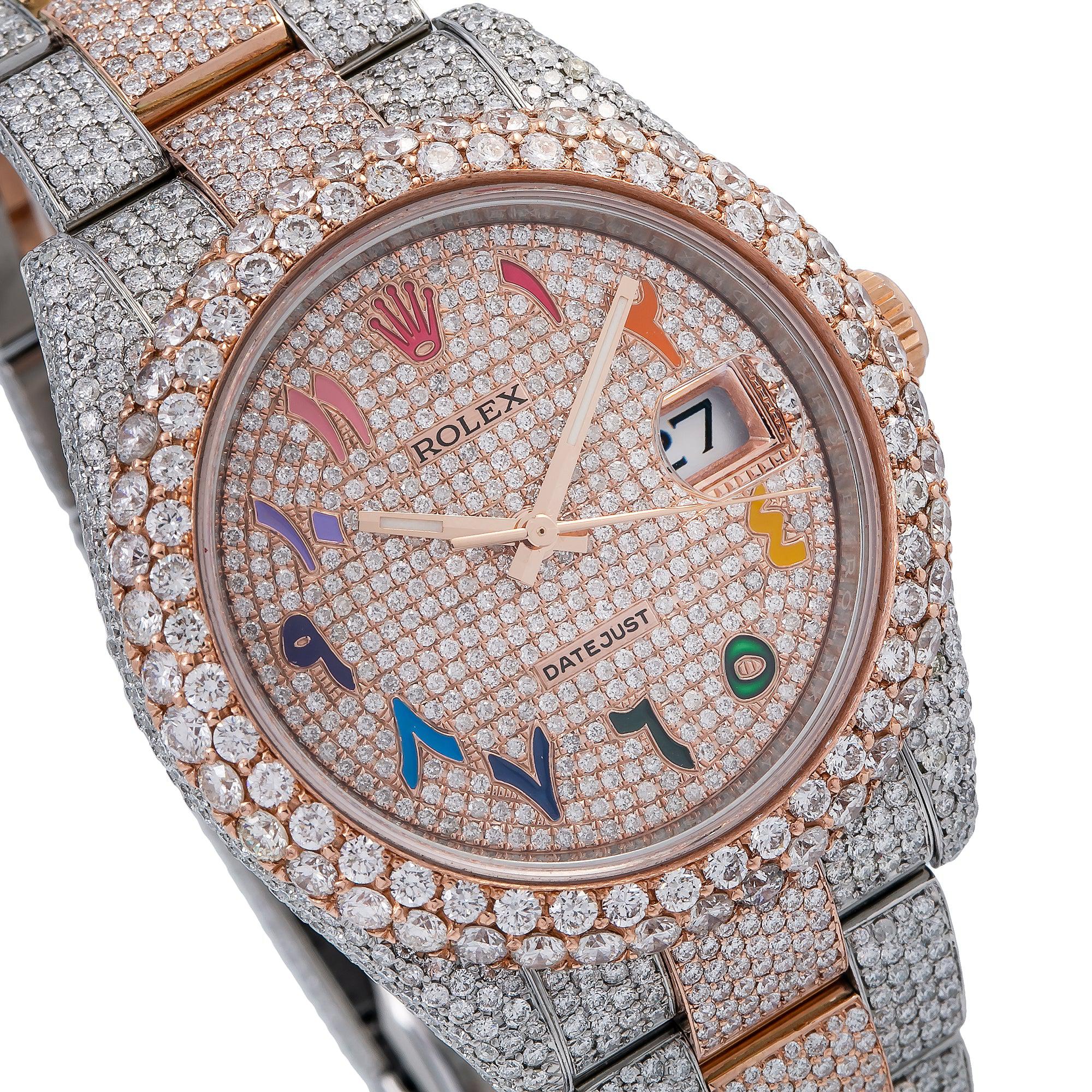 Rolex Datejust 41MM 126331 Diamond Paved Rainbow Eastern Arabic Dial Diamond Bezel Two Tone Rose Gold Full Diamond Jubilee Bracelet - Image 4