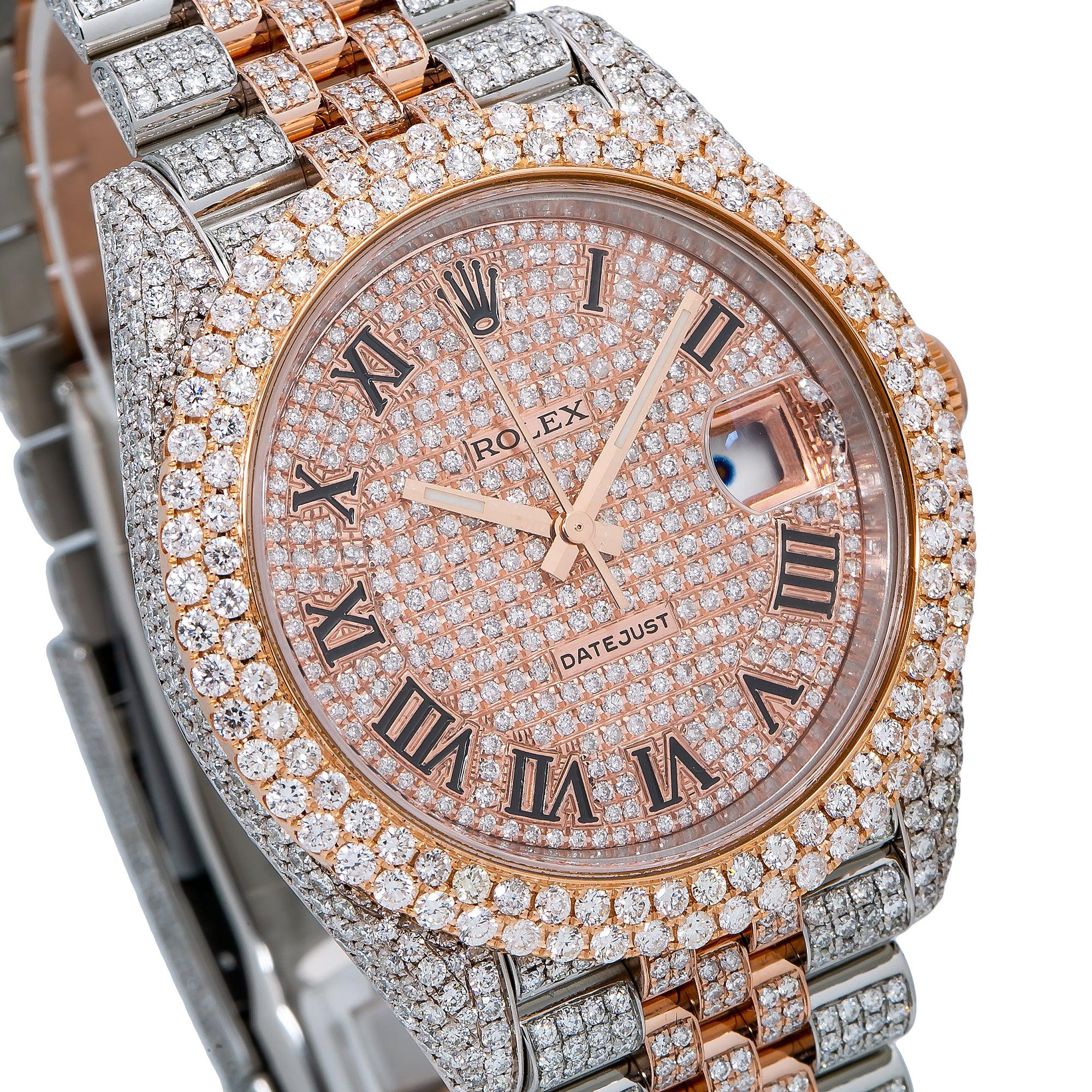 Rolex Datejust 41MM 126331 Diamond Paved Roman Dial Diamond Bezel Two Tone Rose Gold Full Diamond Jubilee Bracelet - Image 4