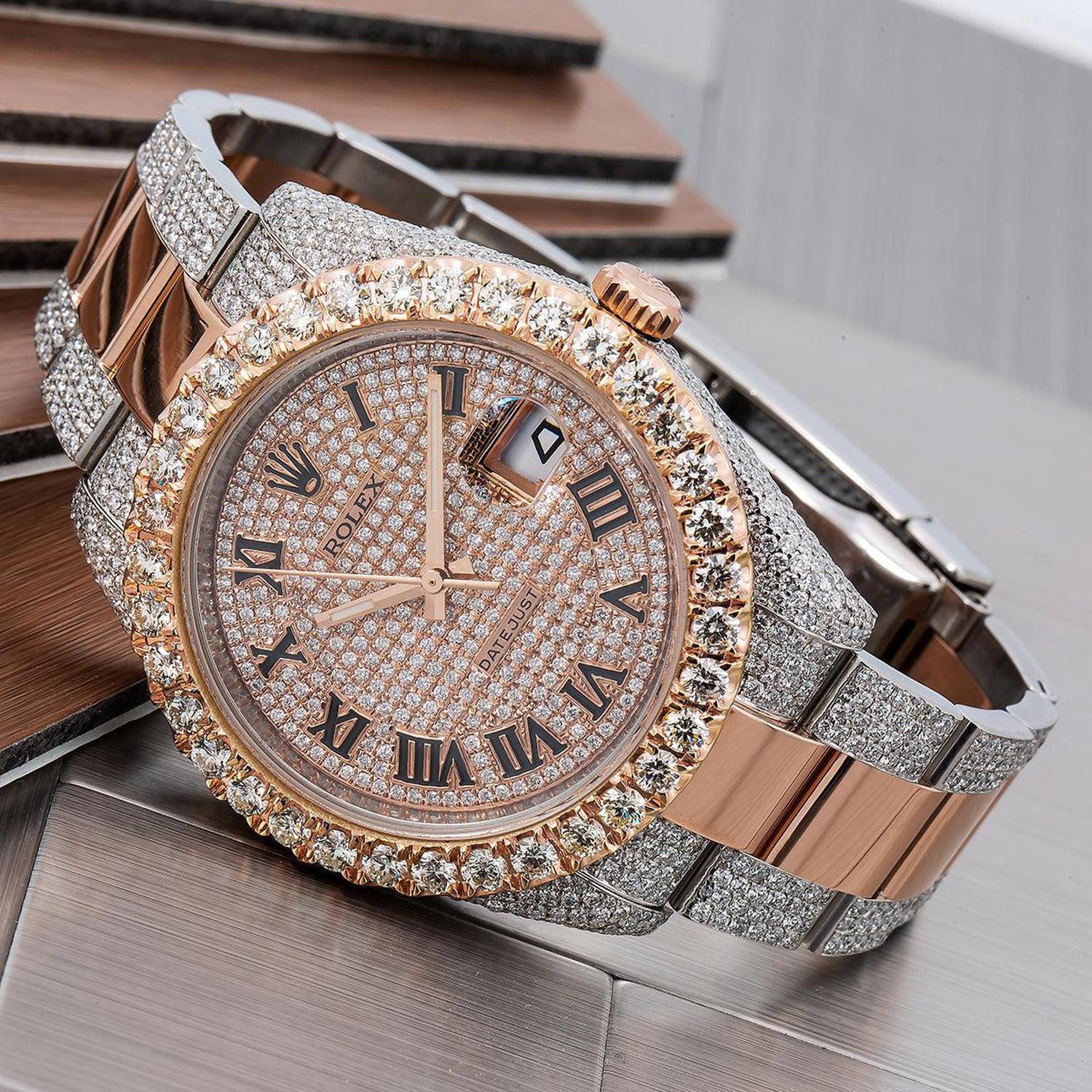 Rolex Datejust 41MM 126331 Diamond Paved Roman Dial Diamond Bezel Two Tone Rose Gold Semi Diamond Oyster Bracelet - Image 2