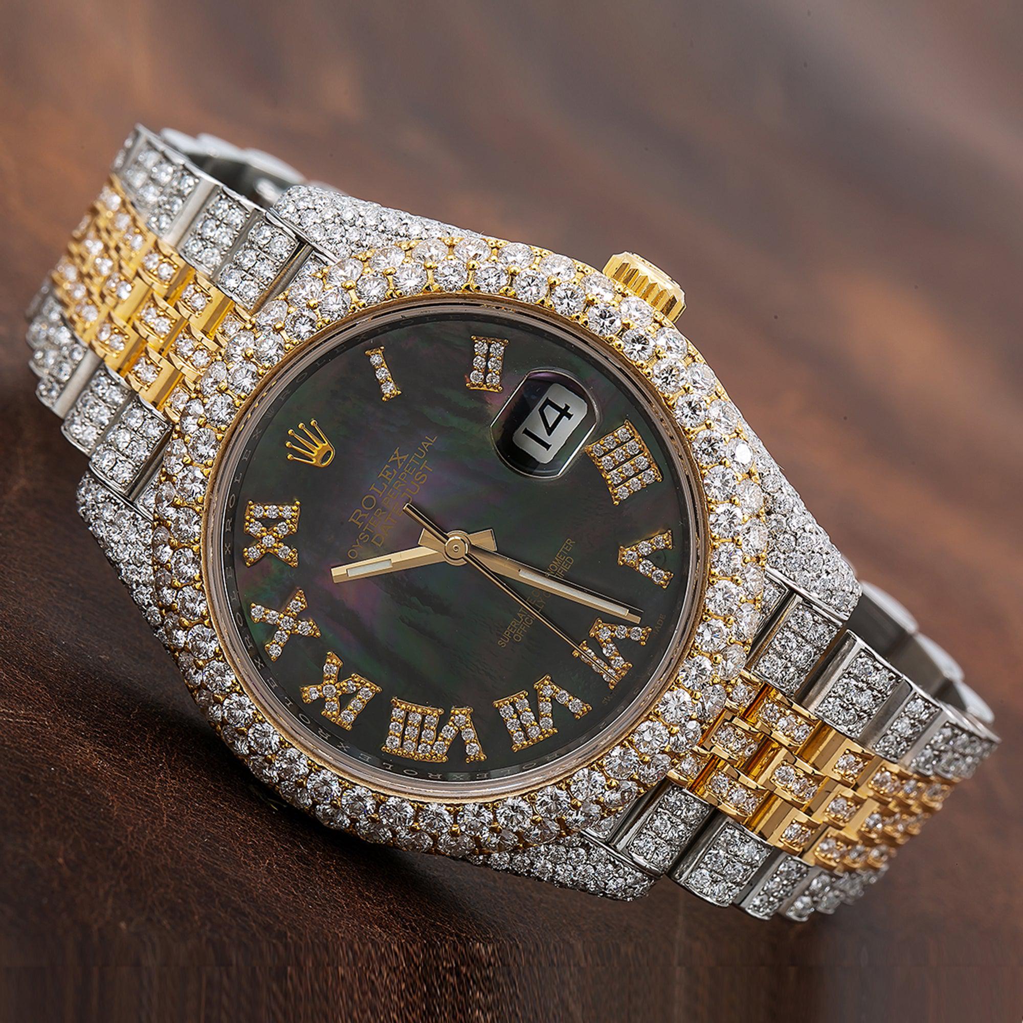 Rolex Datejust 41MM 126333 Black Mother of Pearl Roman Diamond Dial Diamond Bezel Two Tone Yellow Gold Full Diamond Jubilee Bracelet - Image 2