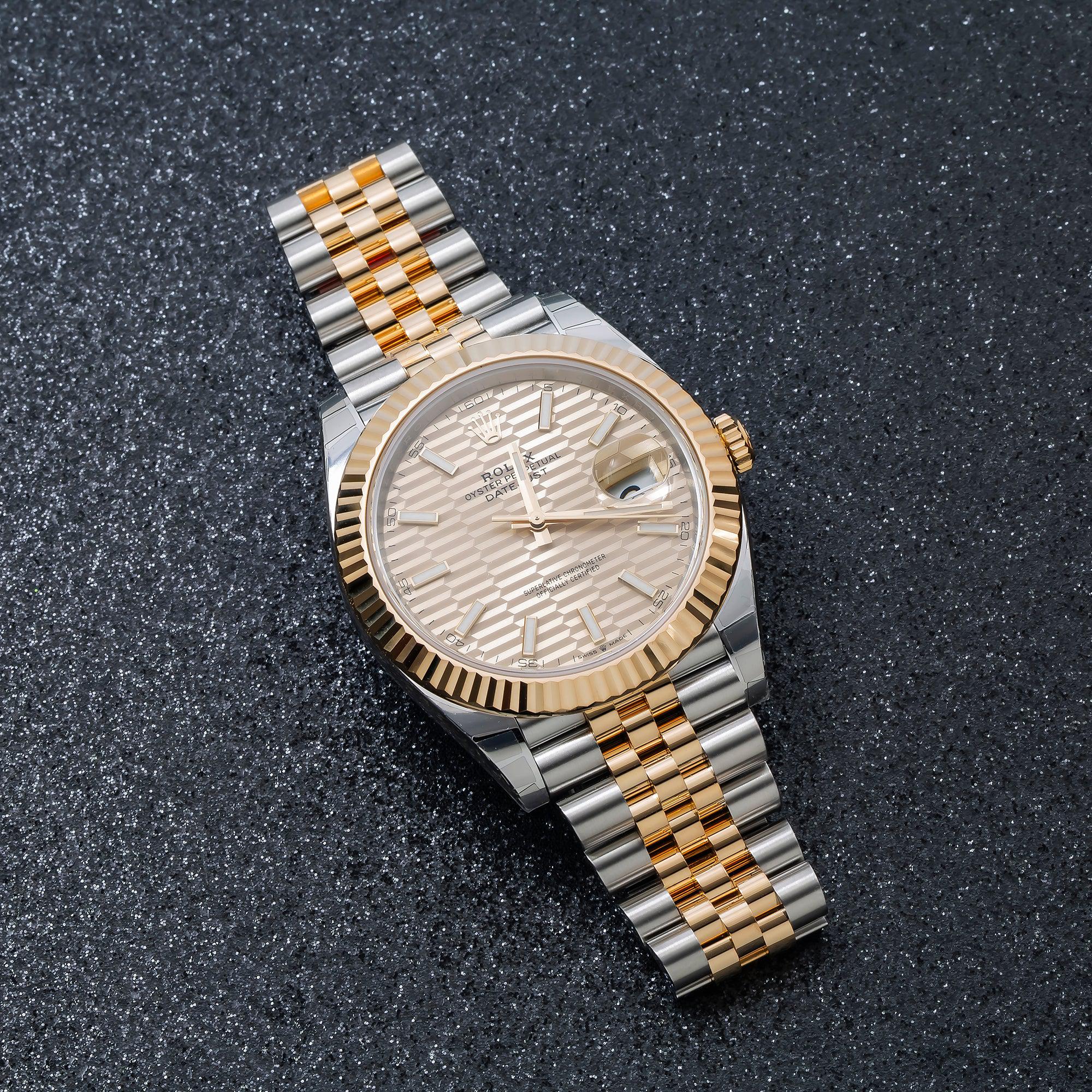 Rolex Datejust 41MM 126333 Champagne Motif Dial Fluted Bezel Two Tone Yellow Gold Jubilee Bracelet - Image 4