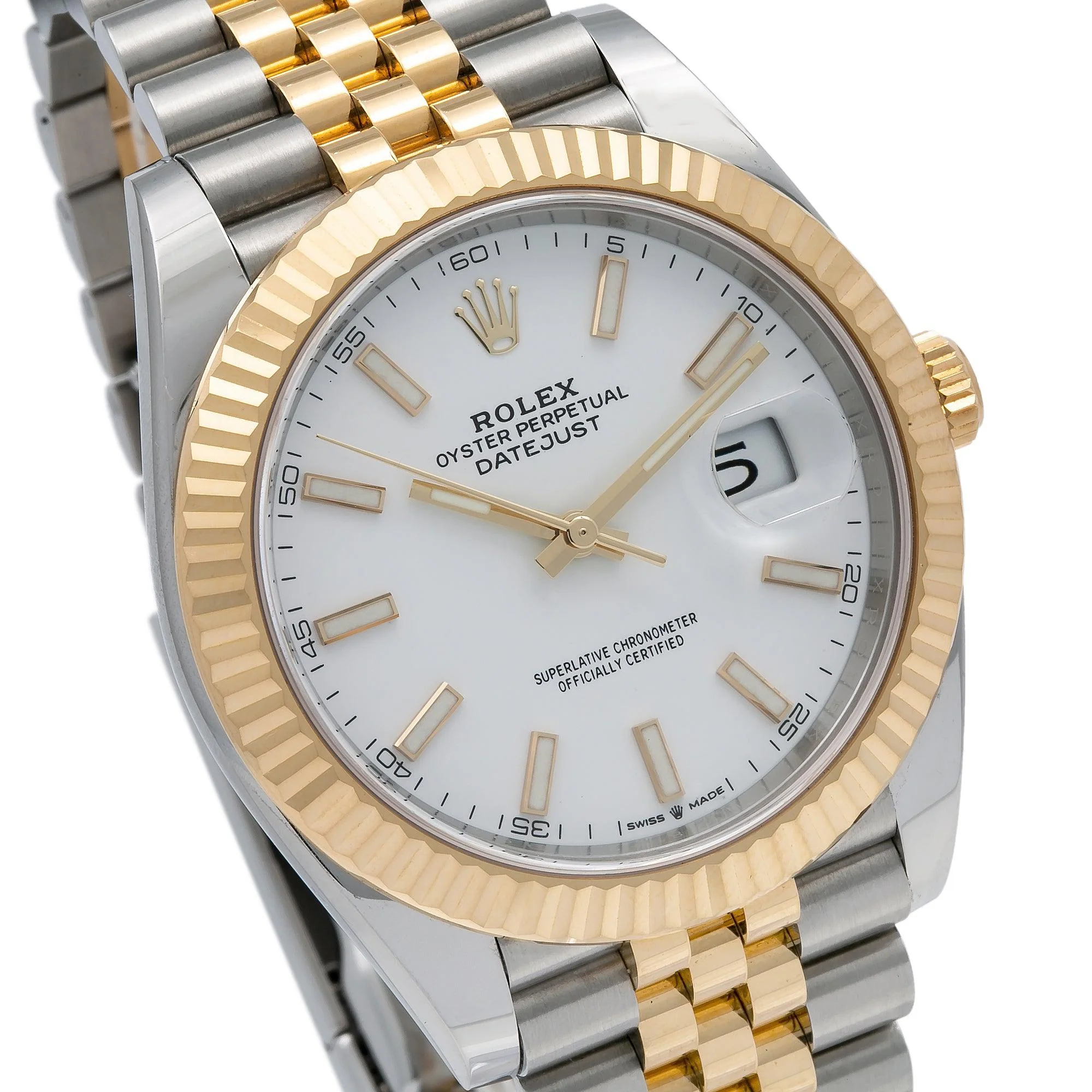Rolex Datejust 41MM 126333 White Dial Fluted Bezel Two Tone Yellow Gold Jubilee Bracelet - Image 3