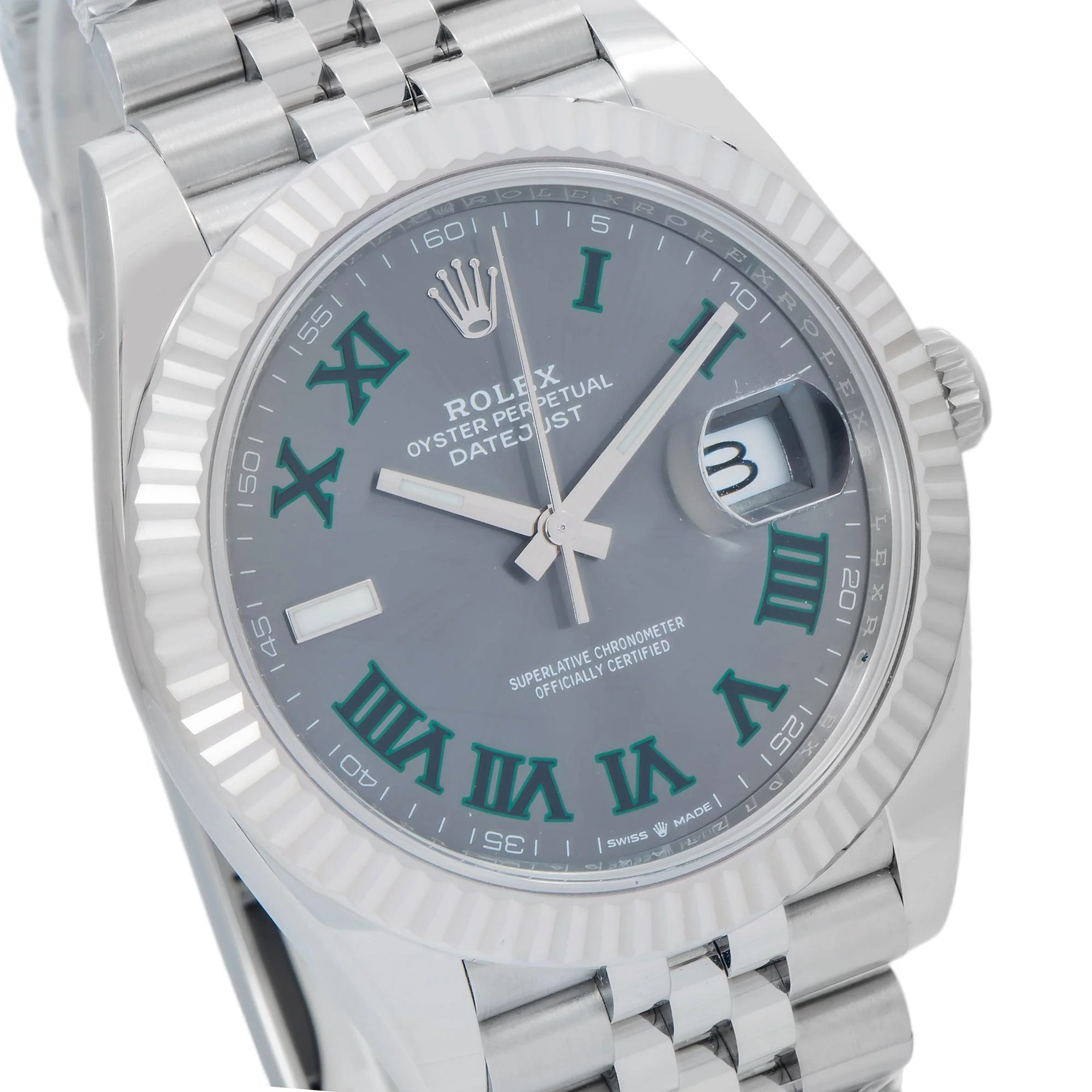 Rolex Datejust 41MM 126334 Wimbledon Gray Roman Dial Fluted Bezel Stainless Steel Jubilee Bracelet - Image 3