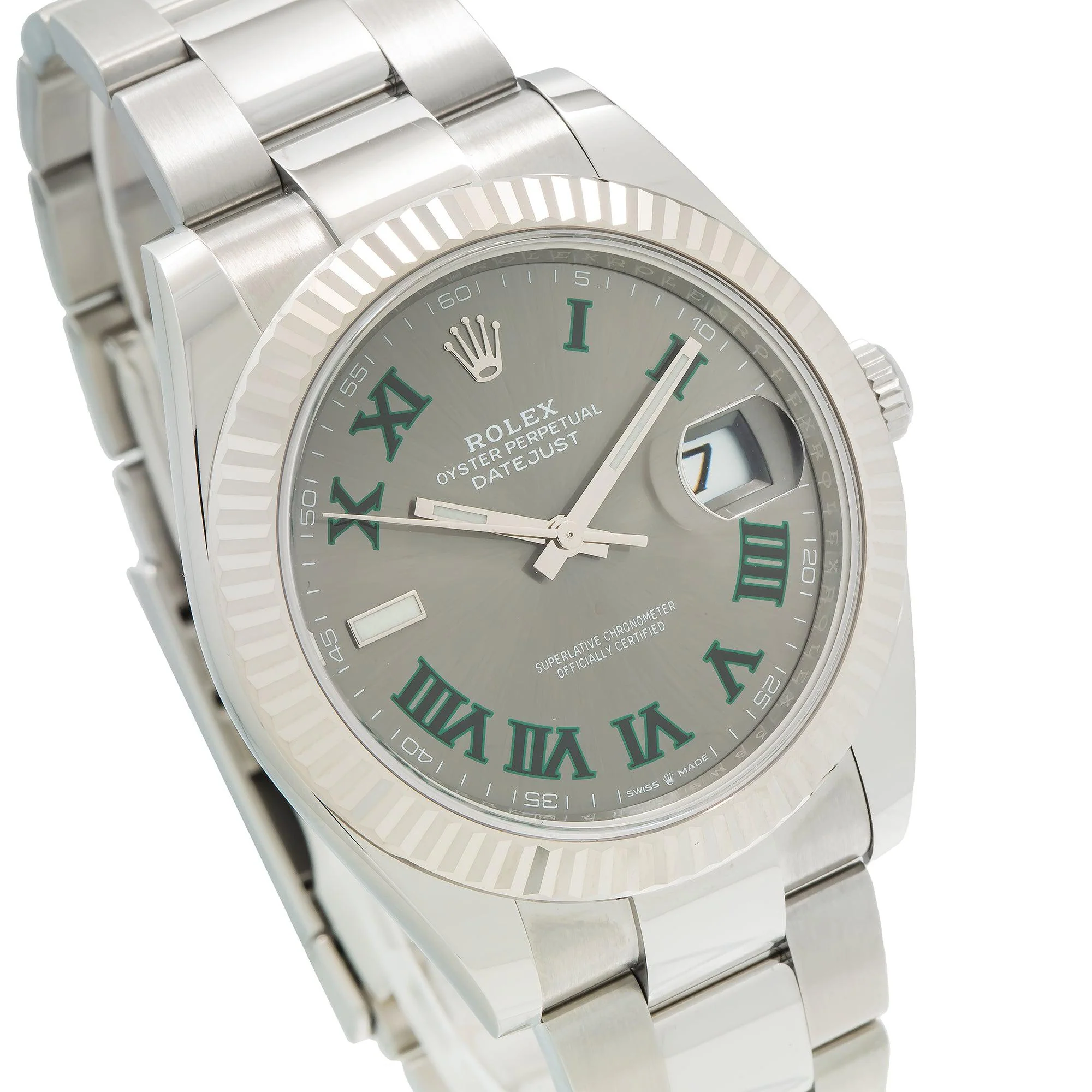 Rolex Datejust 41MM 126334 Wimbledon Gray Roman Dial Fluted Bezel Stainless Steel Oyster Bracelet - Image 3