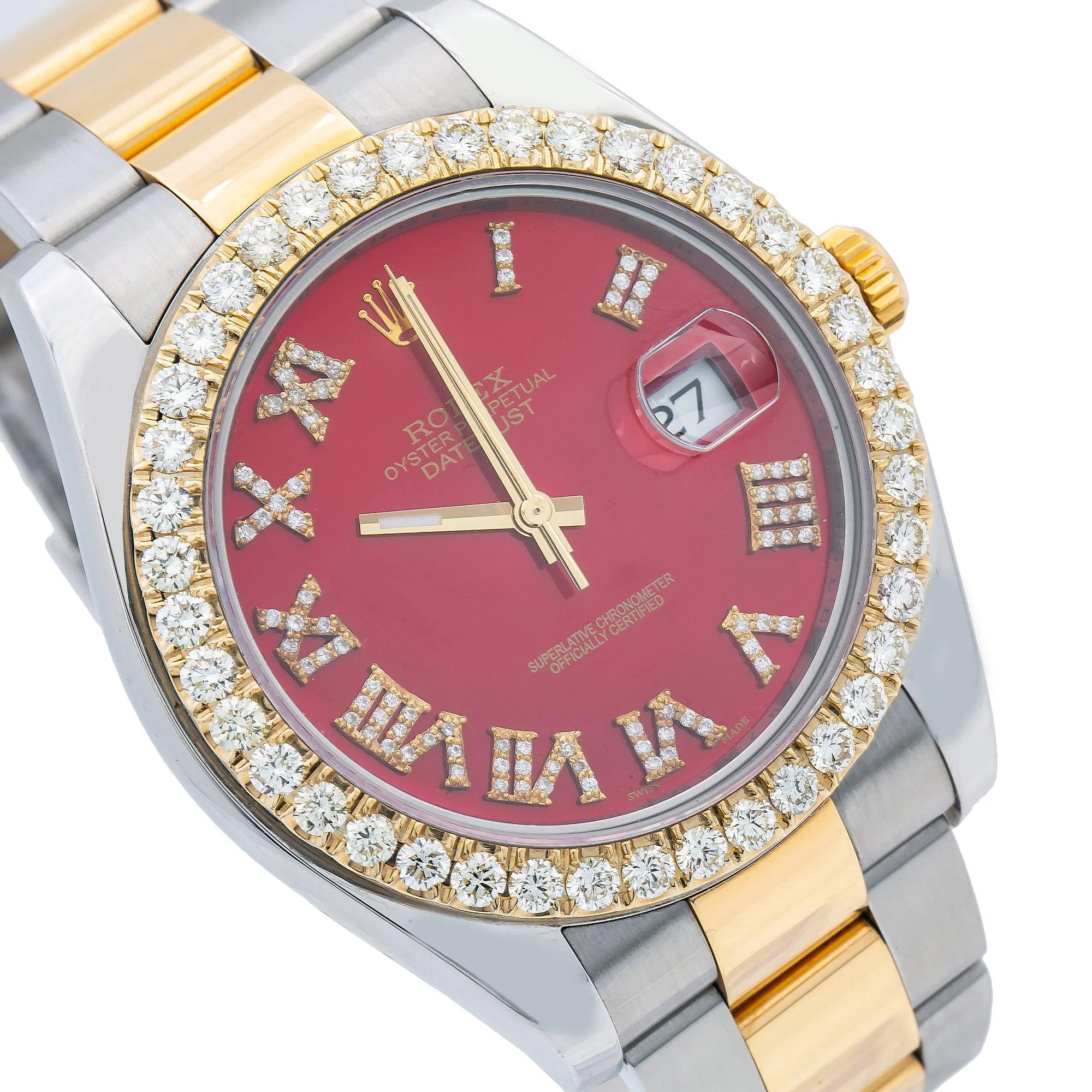 Rolex Datejust II 41MM 116333 Red Roman Diamond Dial Diamond Bezel Two Tone Yellow Gold Oyster Bracelet - Image 3