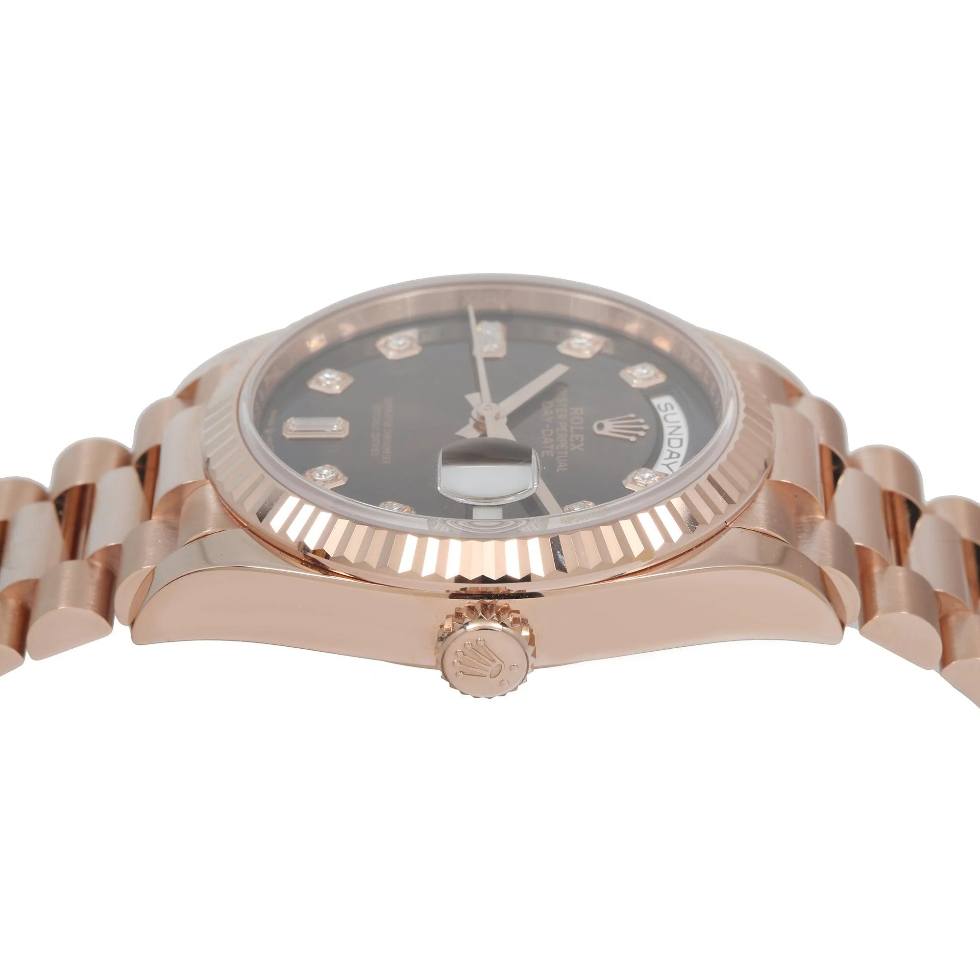 Rolex Day-Date 36MM 128235CHDP Chocolate Diamond Dial Fluted Bezel 18K Rose Gold President Bracelet - Image 5