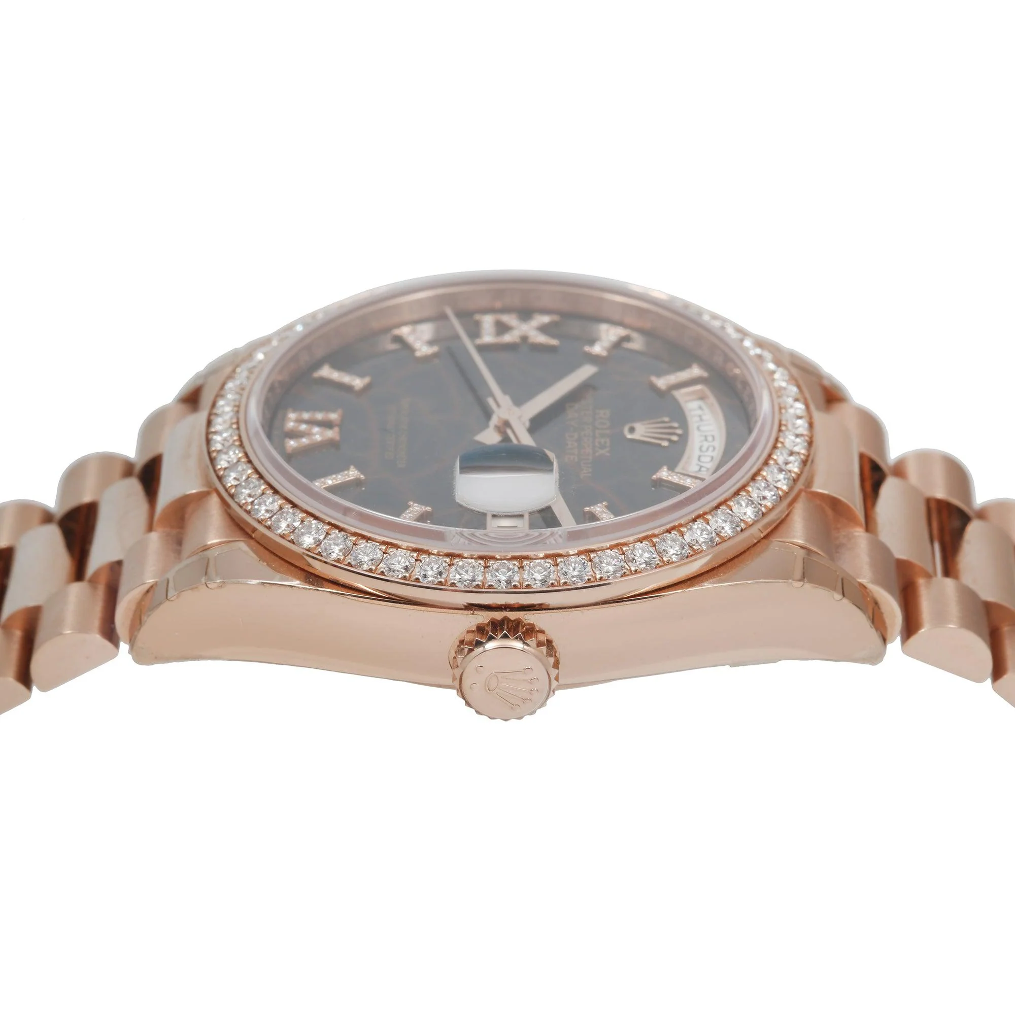 Rolex Day-Date 36MM 128345 Black Marble Roman Diamond Dial Diamond Bezel 18K Rose Gold President Bracelet - Image 5