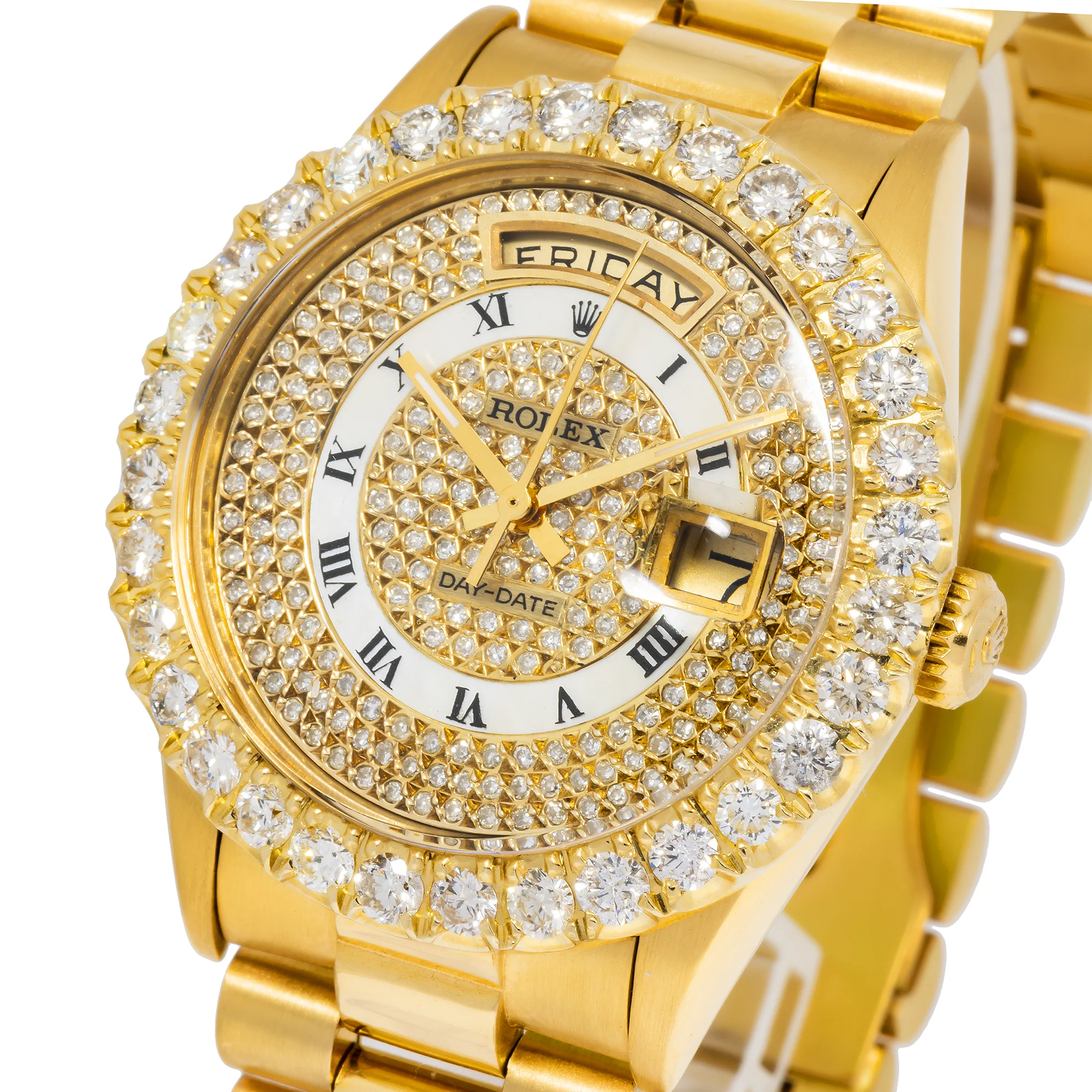 Rolex Day-Date 36MM 1803 Diamond Paved Roman Dial Diamond Bezel 18K Yellow Gold President Bracelet - Image 2
