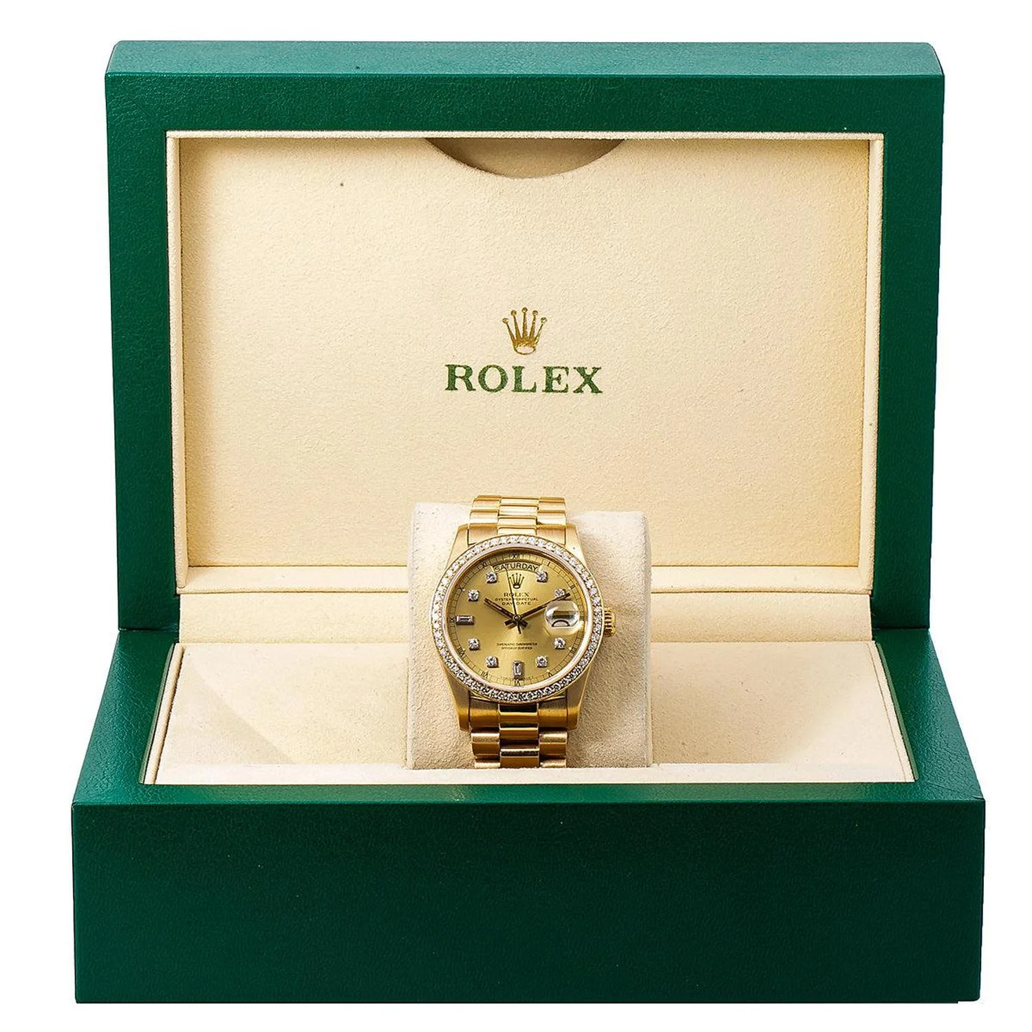 Rolex Day-Date 36MM 18038 Champagne Diamond Dial Diamond Bezel 18K Yellow Gold President Bracelet 1.2ct - Image 6