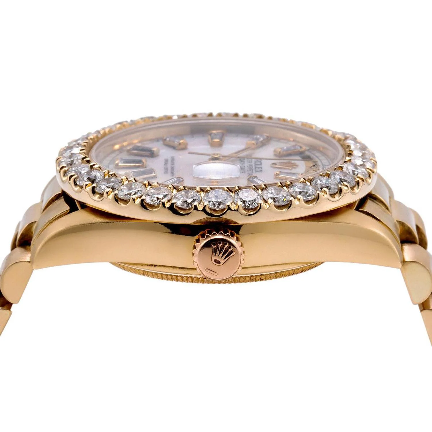 Rolex Day-Date 36MM 18038 White Mother of Pearl Diamond Dial Diamond Bezel 18K Yellow Gold President Bracelet 4.75ct - Image 3