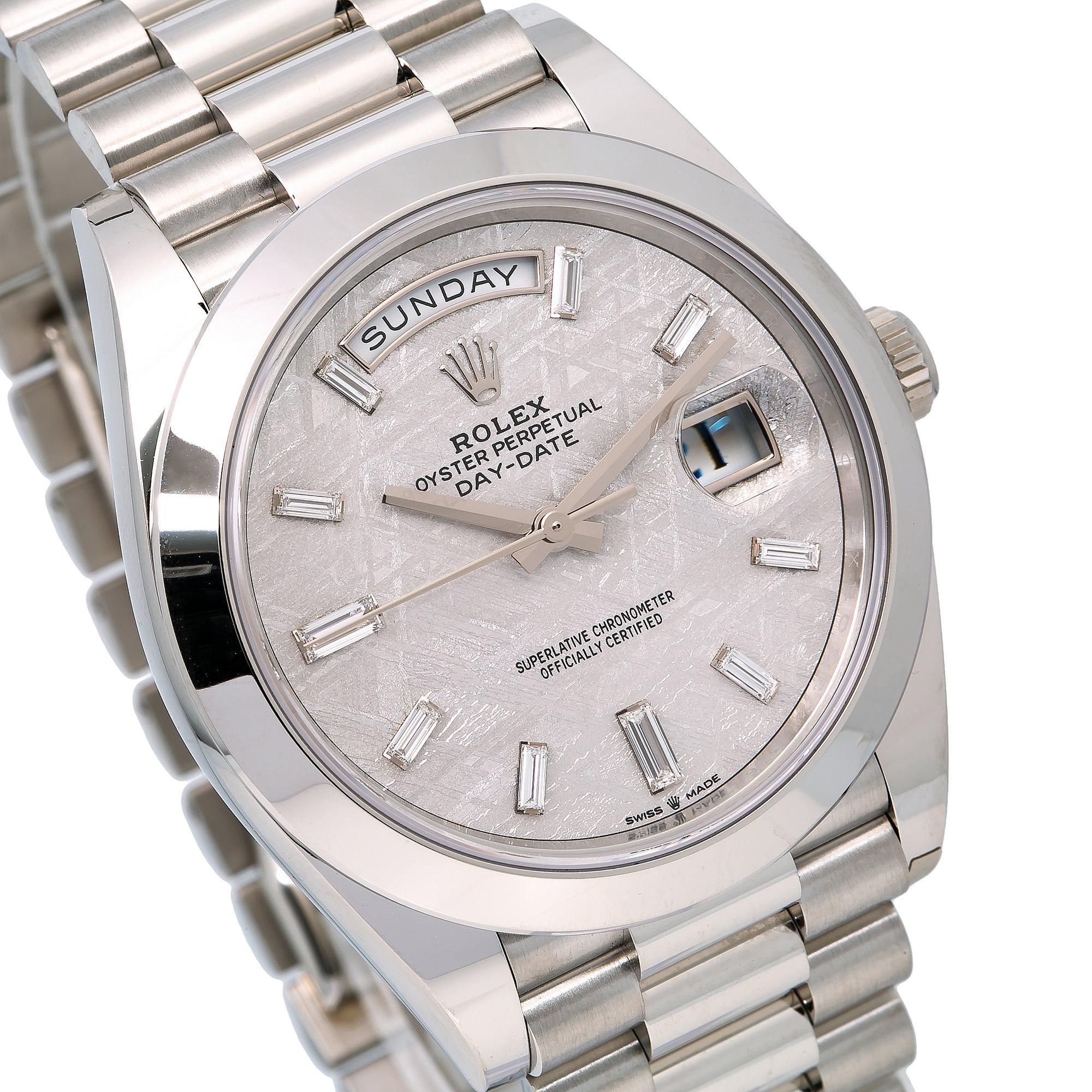 ROLEX DAY-DATE 228206 PLATINUM 40MM METEORITE BAGUETTE DIAMOND DIAL - Image 3