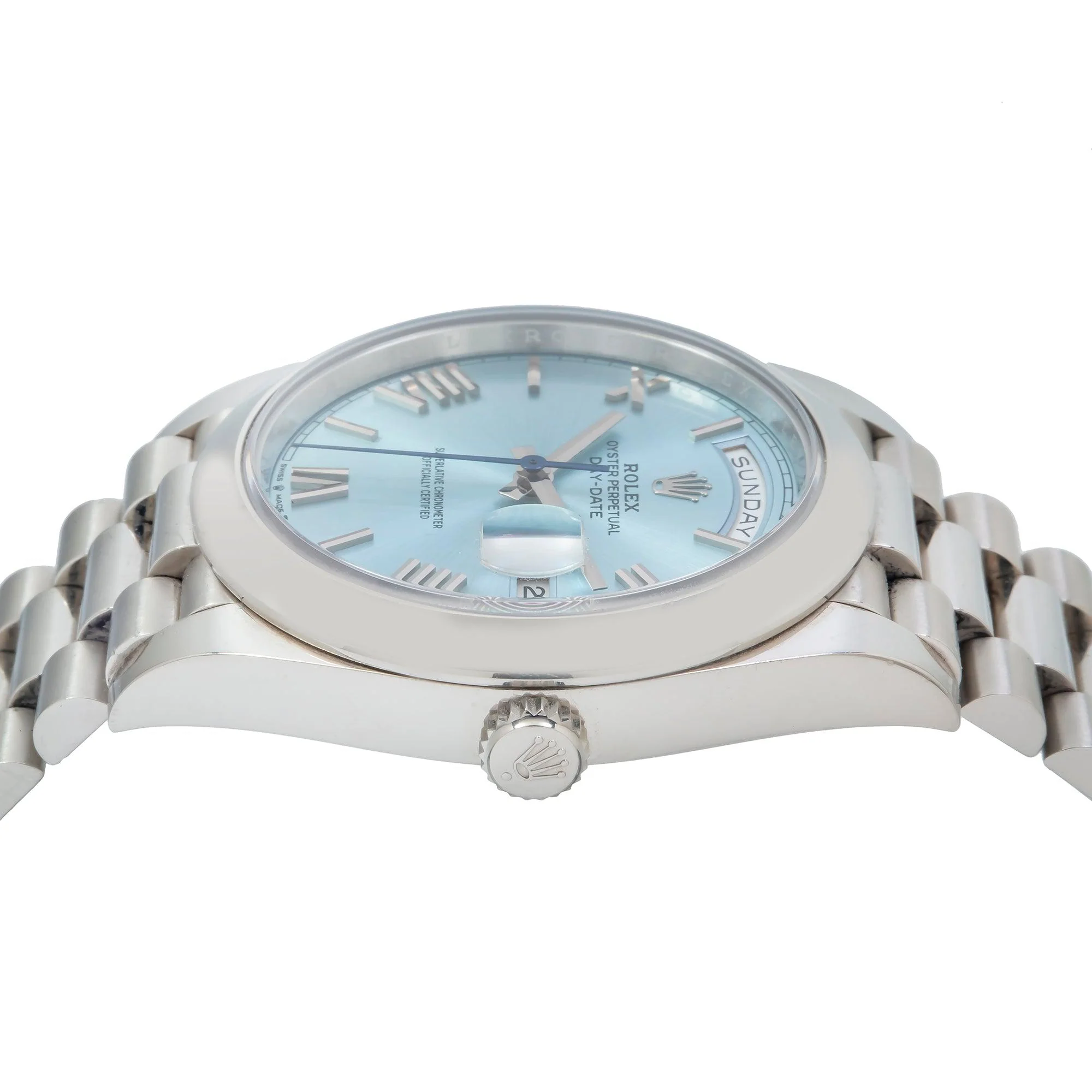 Rolex Day-Date 40MM 228206 Ice Blue Roman Dial Platinum Smooth Bezel Platinum President Bracelet - Image 5