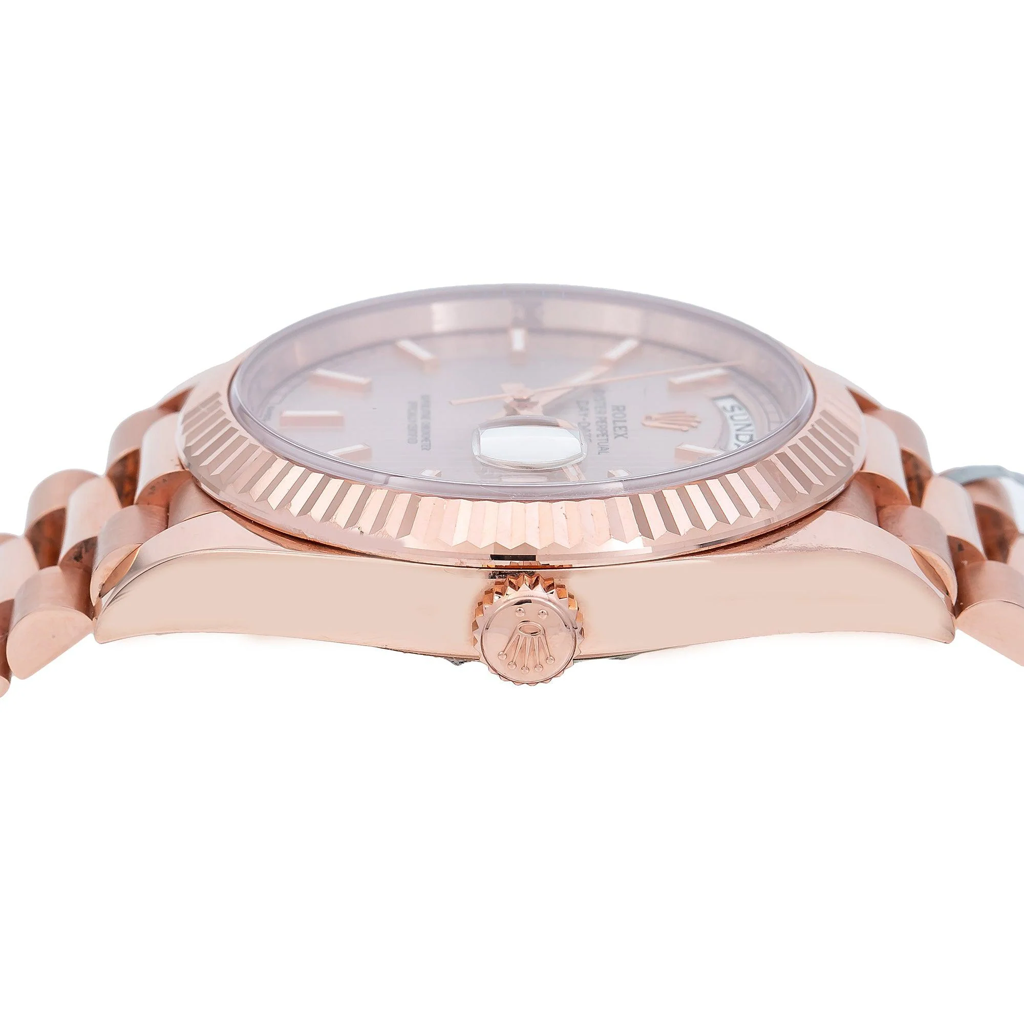 Rolex Day-Date 40MM 228235 Sundust Stripe Dial Fluted Bezel 18K Rose Gold President Bracelet - Image 4