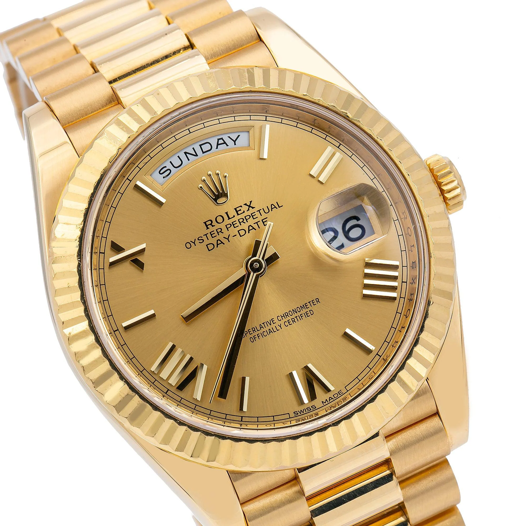 Rolex Day-Date 40MM 228238 Champagne Roman Dial Fluted Bezel 18K Yellow Gold President Bracelet - Image 3