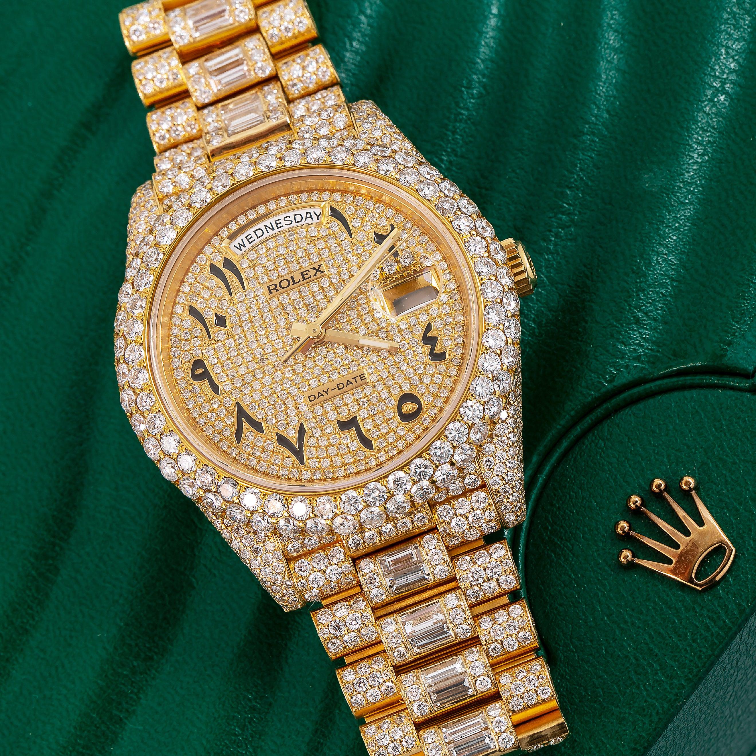 Rolex Day-Date 40MM 228238 Diamond Paved Eastern Arabic Dial Diamond Bezel 18K Yellow Gold Full Diamond President Bracelet - Image 2