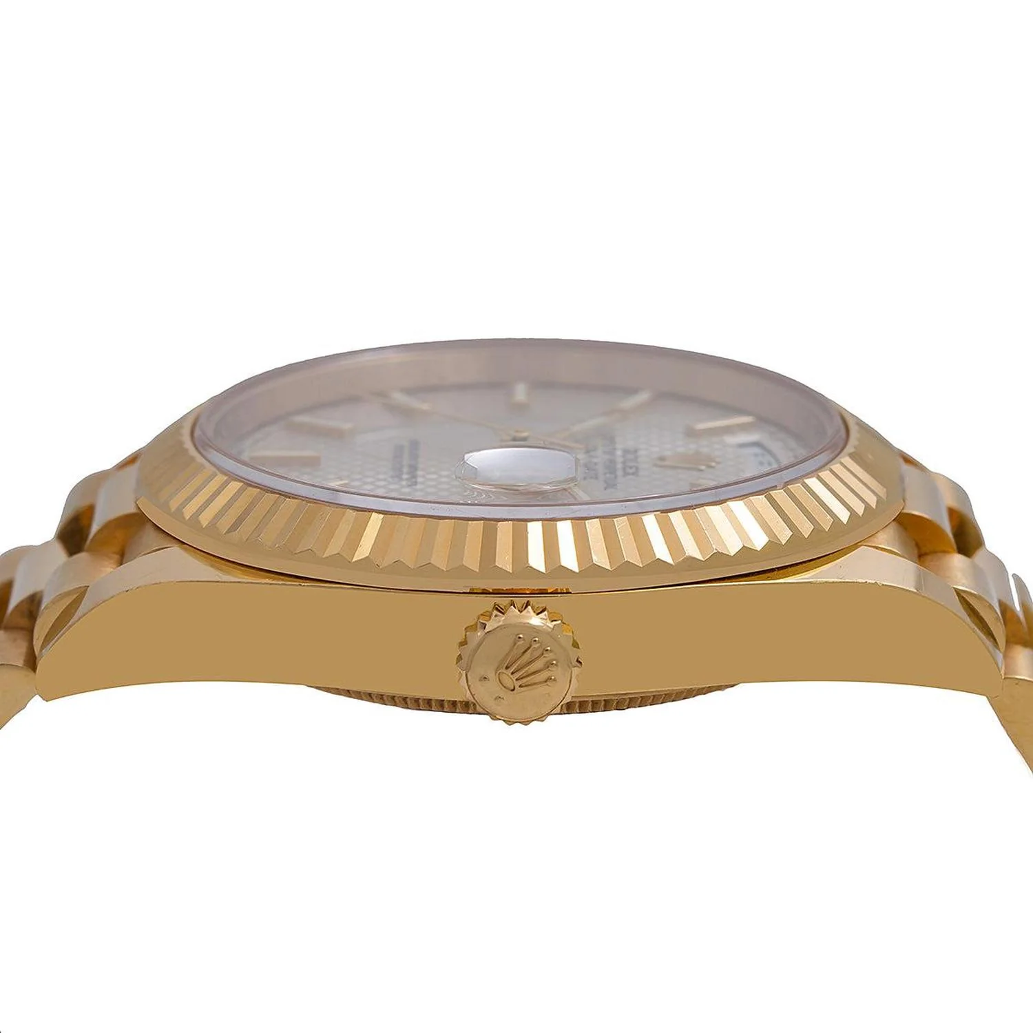 Rolex Day-Date 40MM 228238 Silver Diagonal Motif Dial Fluted Bezel 18K Yellow Gold President Bracelet - Image 4