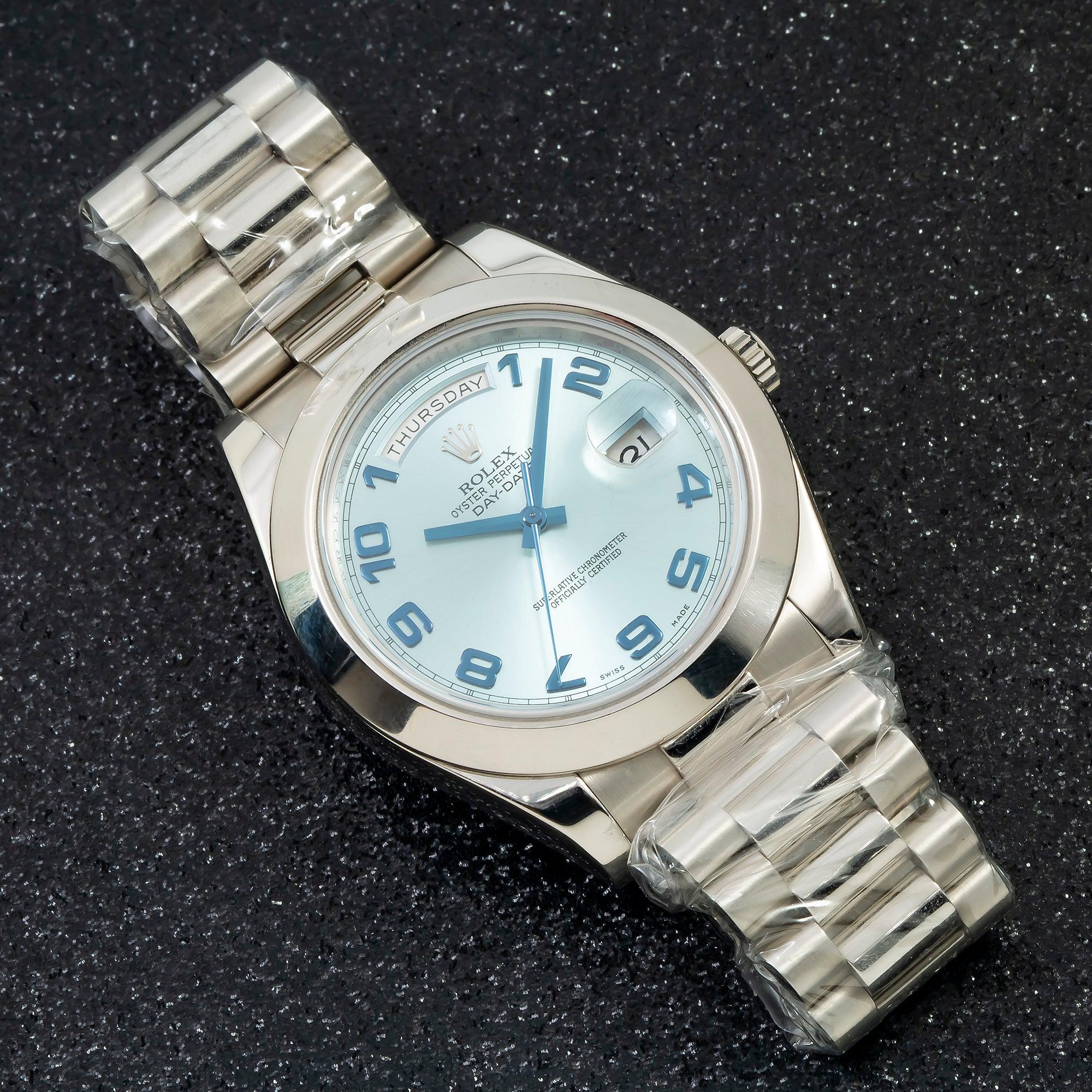 Rolex Day-Date II 41MM 218206 Ice Blue Arabic Dial Platinum Smooth Bezel Platinum President Bracelet - Image 4