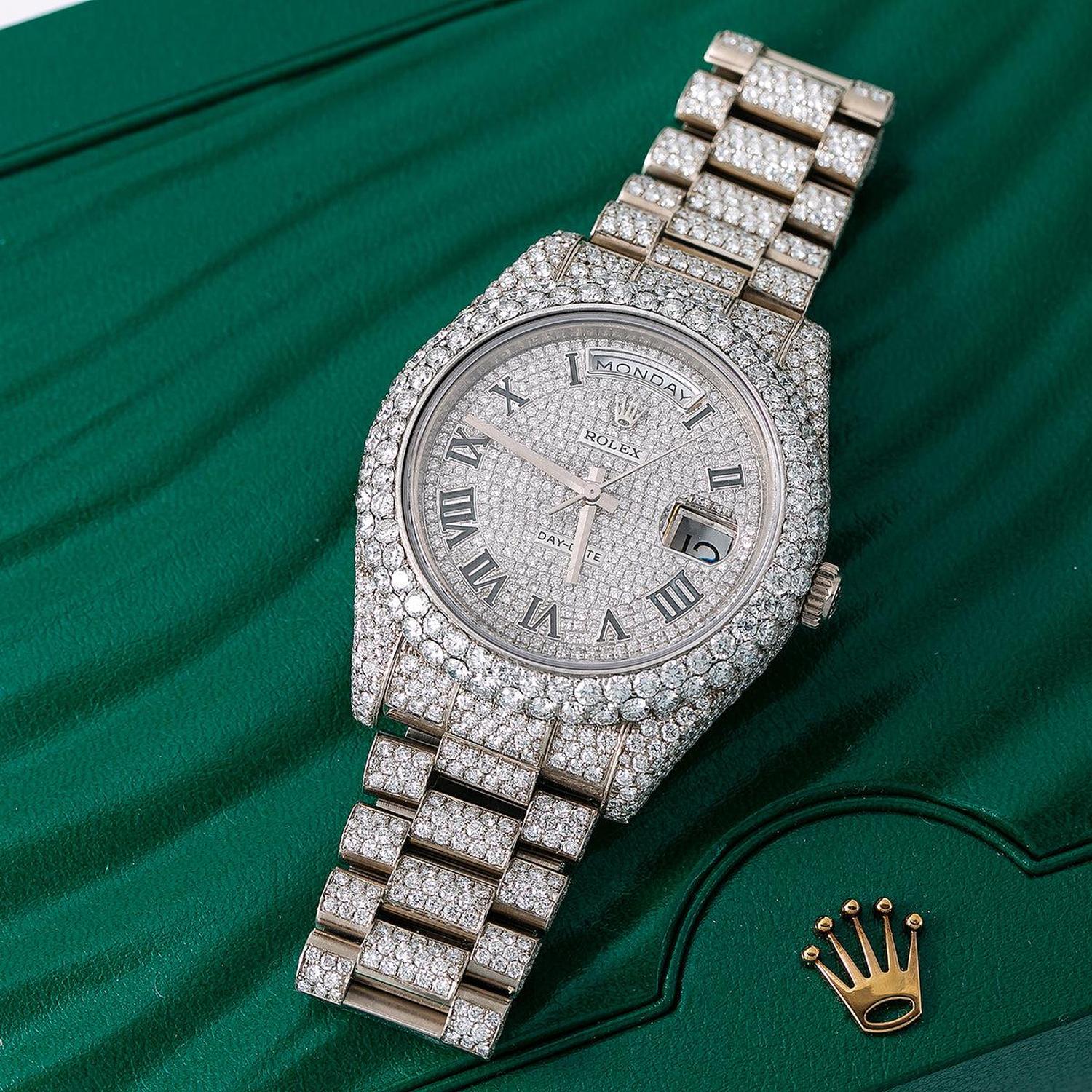Rolex Day-Date II 41MM 218239 Diamond Paved Roman Dial Diamond Bezel 18K White Gold Full Diamond President Bracelet - Image 2
