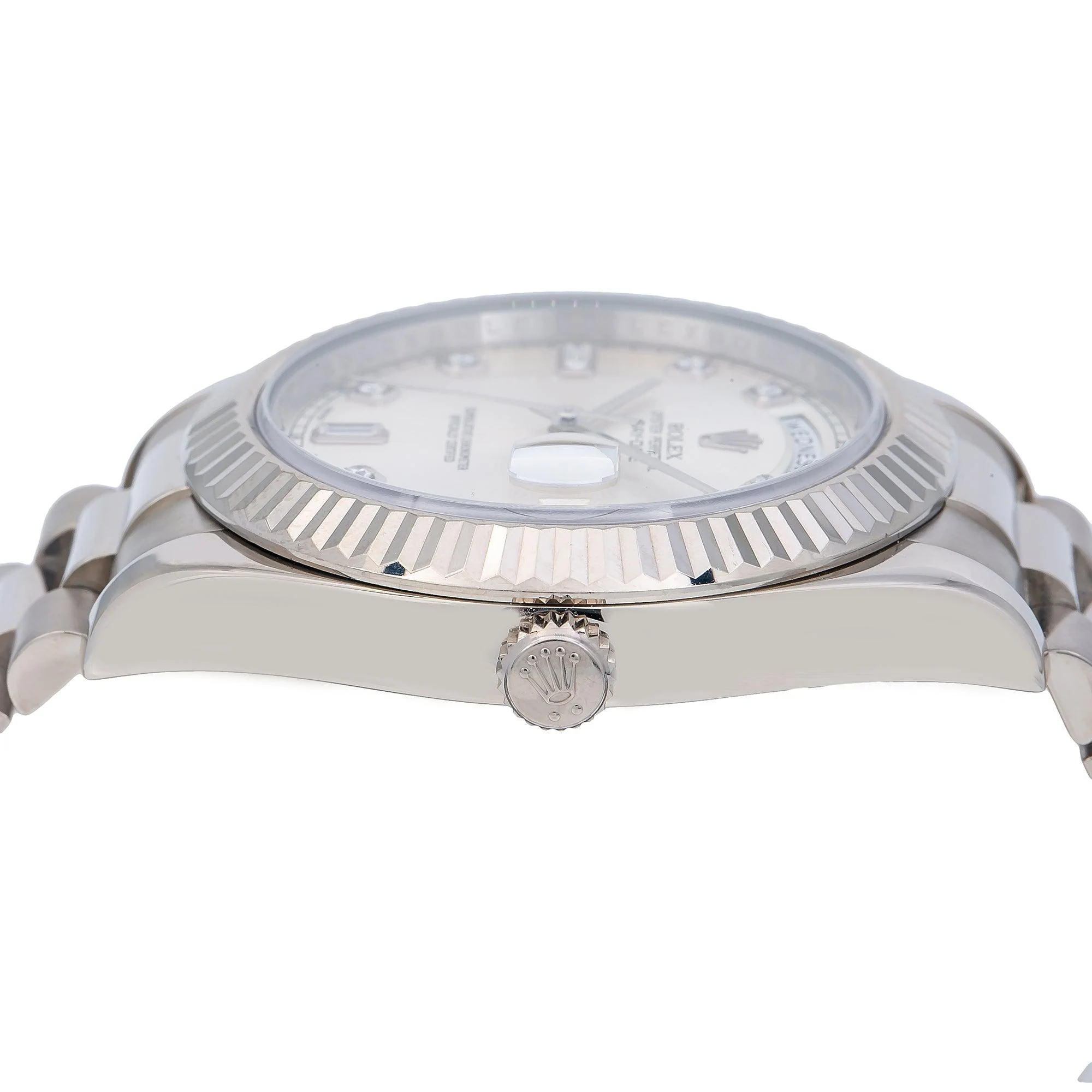 Rolex Day-Date II 41MM 218239 Silver Diamond Dial Fluted Bezel 18K White Gold President Bracelet - Image 4