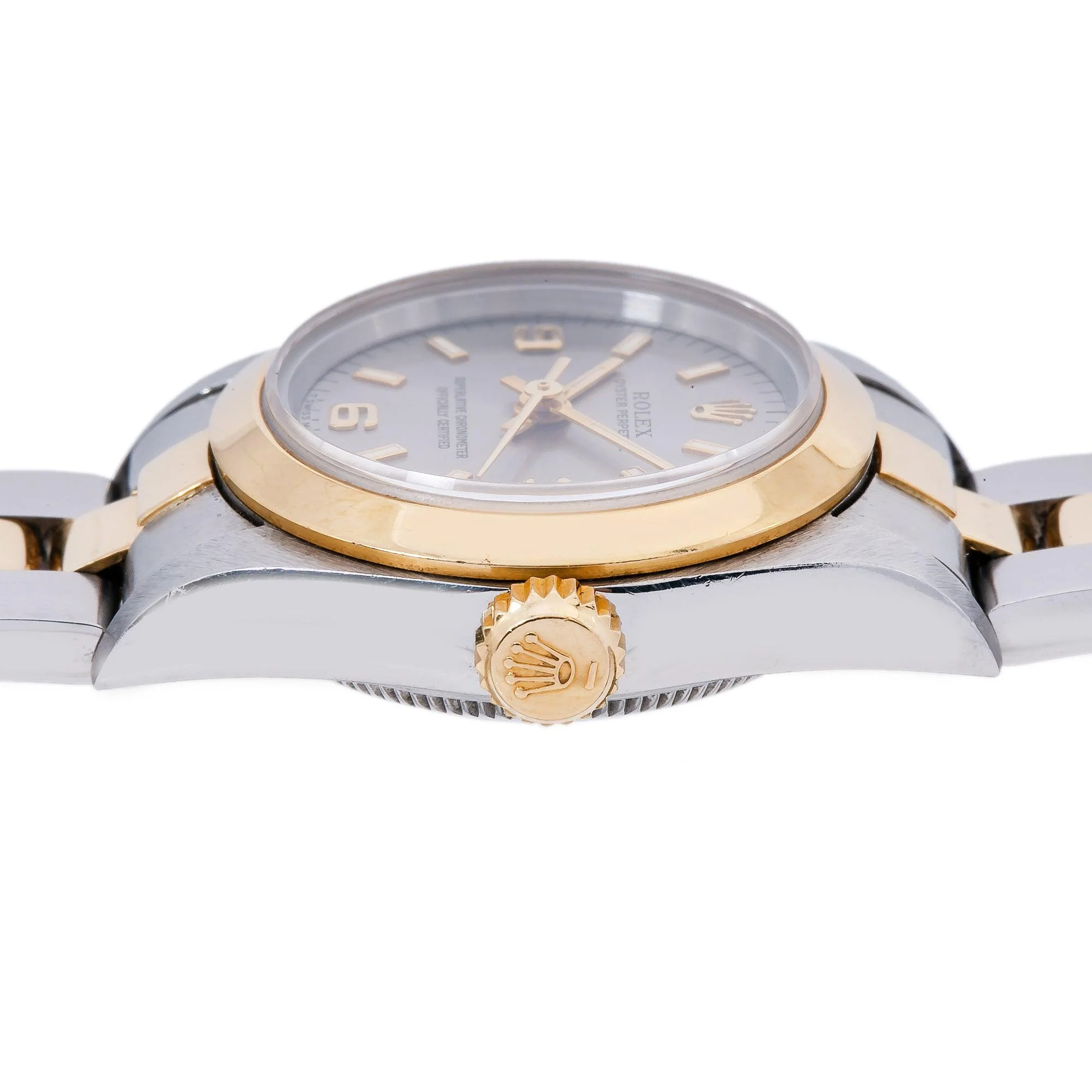 Rolex Oyster Perpetual 26MM 67183 Gray Arabic Dial Smooth Bezel Two Tone Yellow Gold Oyster Bracelet - Image 4