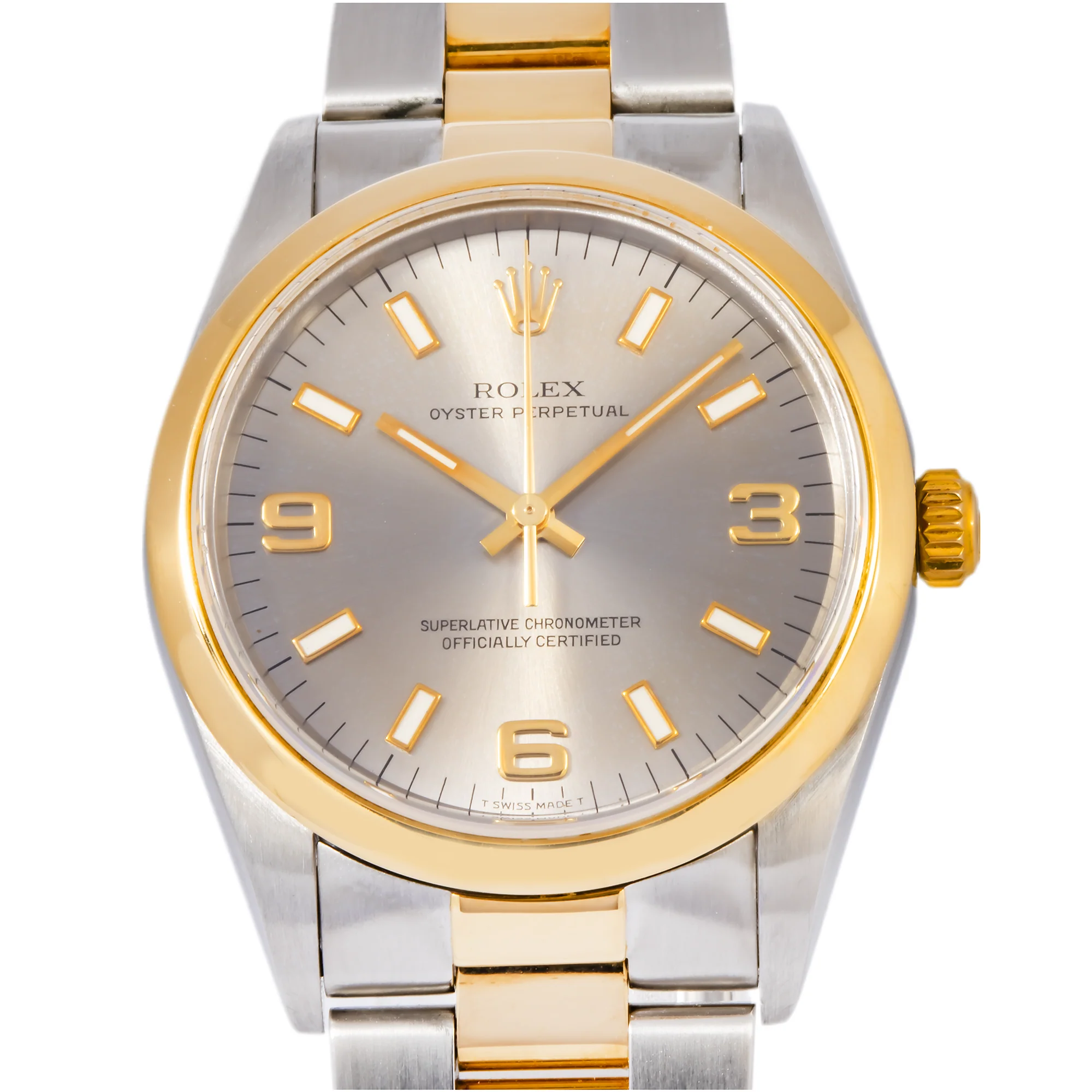 Rolex Oyster Perpetual 34MM 14203 Gray Arabic Dial Smooth Bezel Two Tone Yellow Gold Oyster Bracelet - Image 3