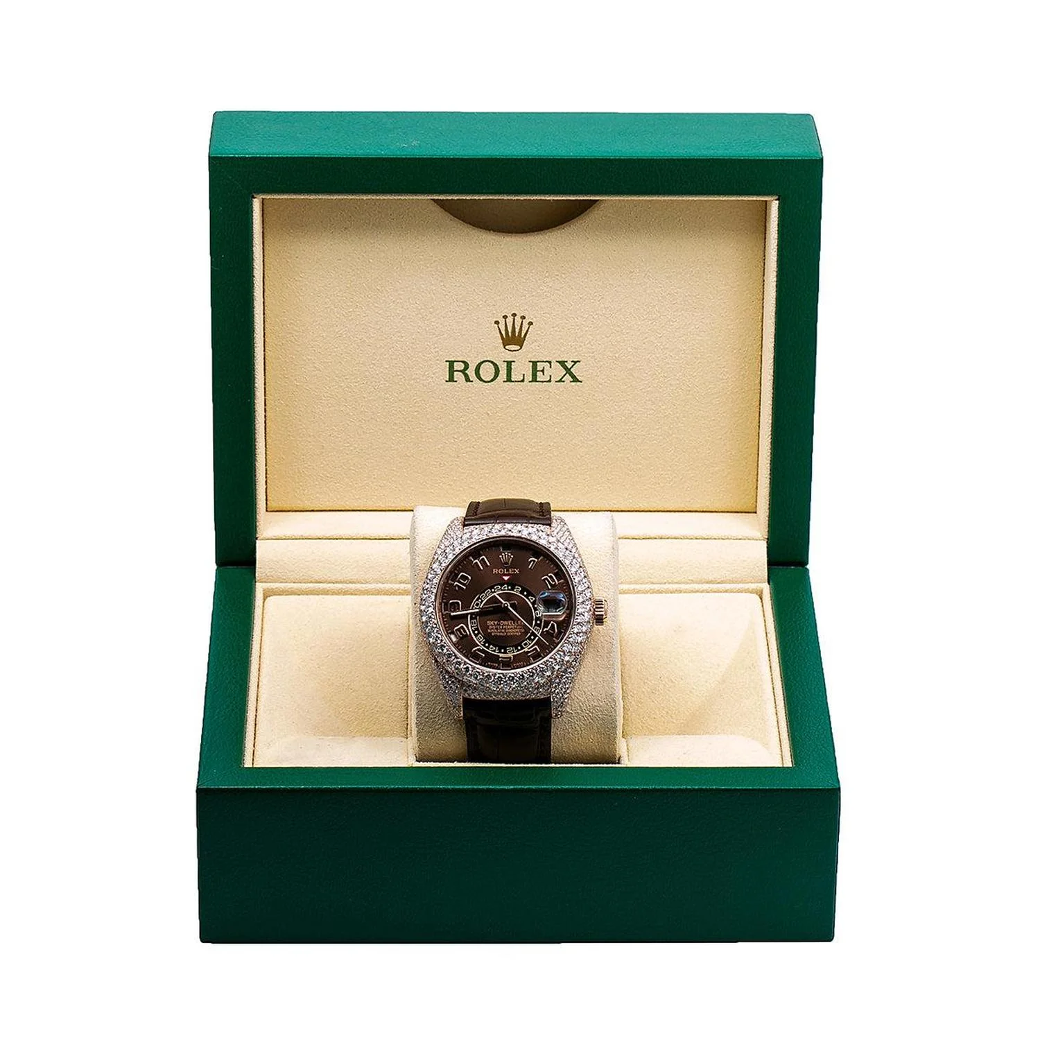 Rolex Sky-Dweller 42MM 326135 Chocolate Arabic Dial Diamond Bezel Brown Leather Strap 15.75ct - Image 6
