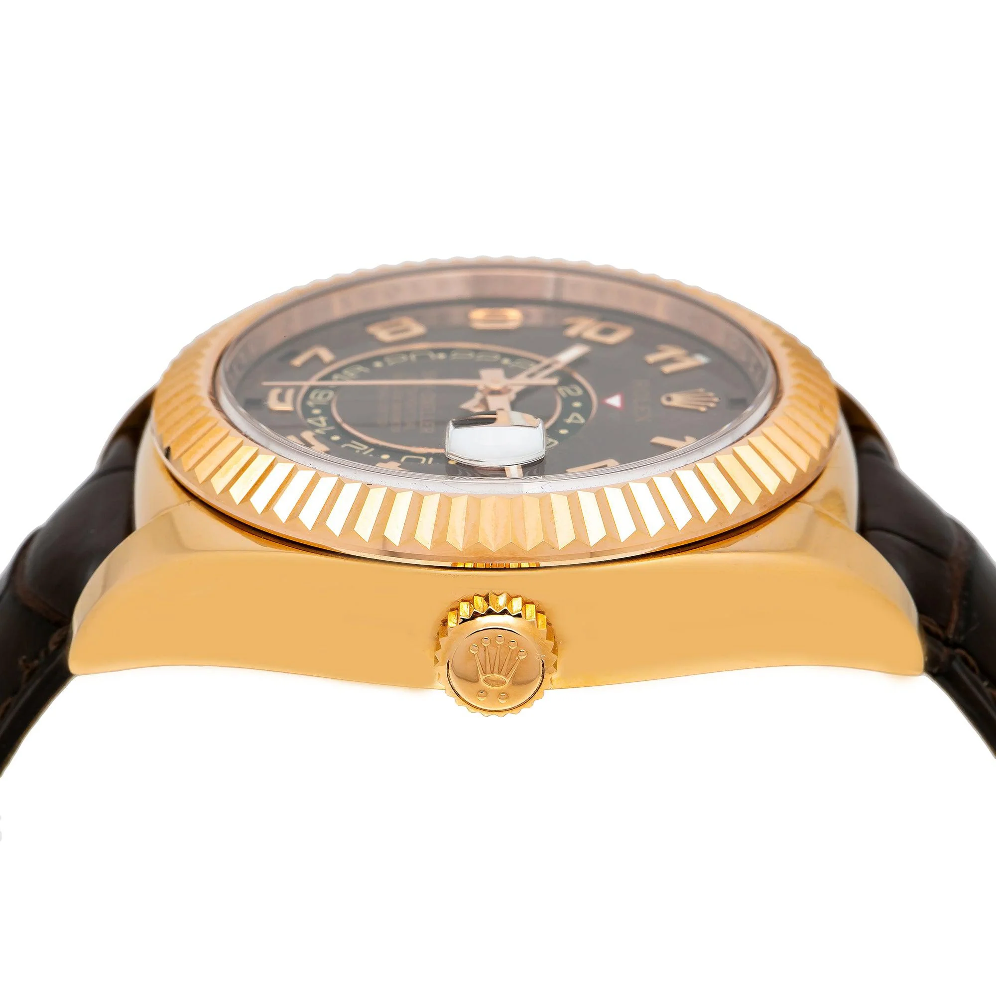 Rolex Sky-Dweller 42MM 326135 Chocolate Arabic Dial Fluted Bezel Brown Leather Strap - Image 5