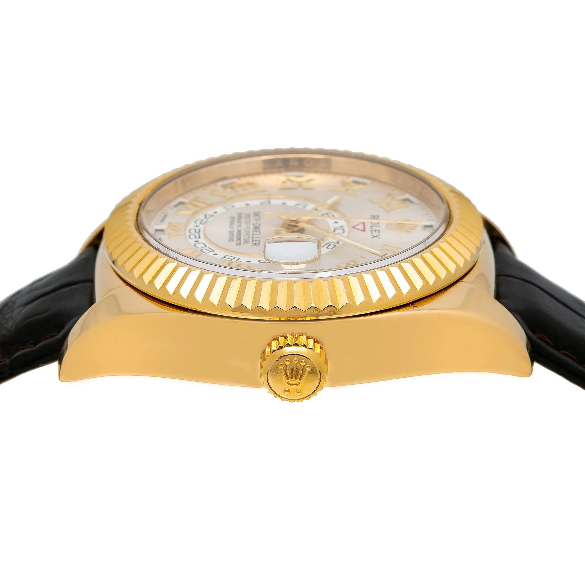 Rolex Sky-Dweller 42MM 326138 Silver Roman Dial Fluted Bezel Brown Leather Strap - Image 4