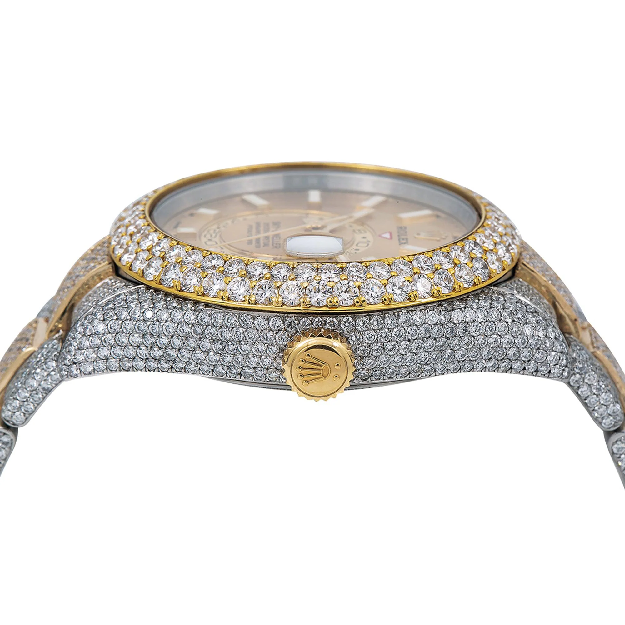 Rolex Sky-Dweller 42MM 326933 Champagne Dial Diamond Bezel Two Tone Yellow Gold Full Diamond Oyster Bracelet - Image 4