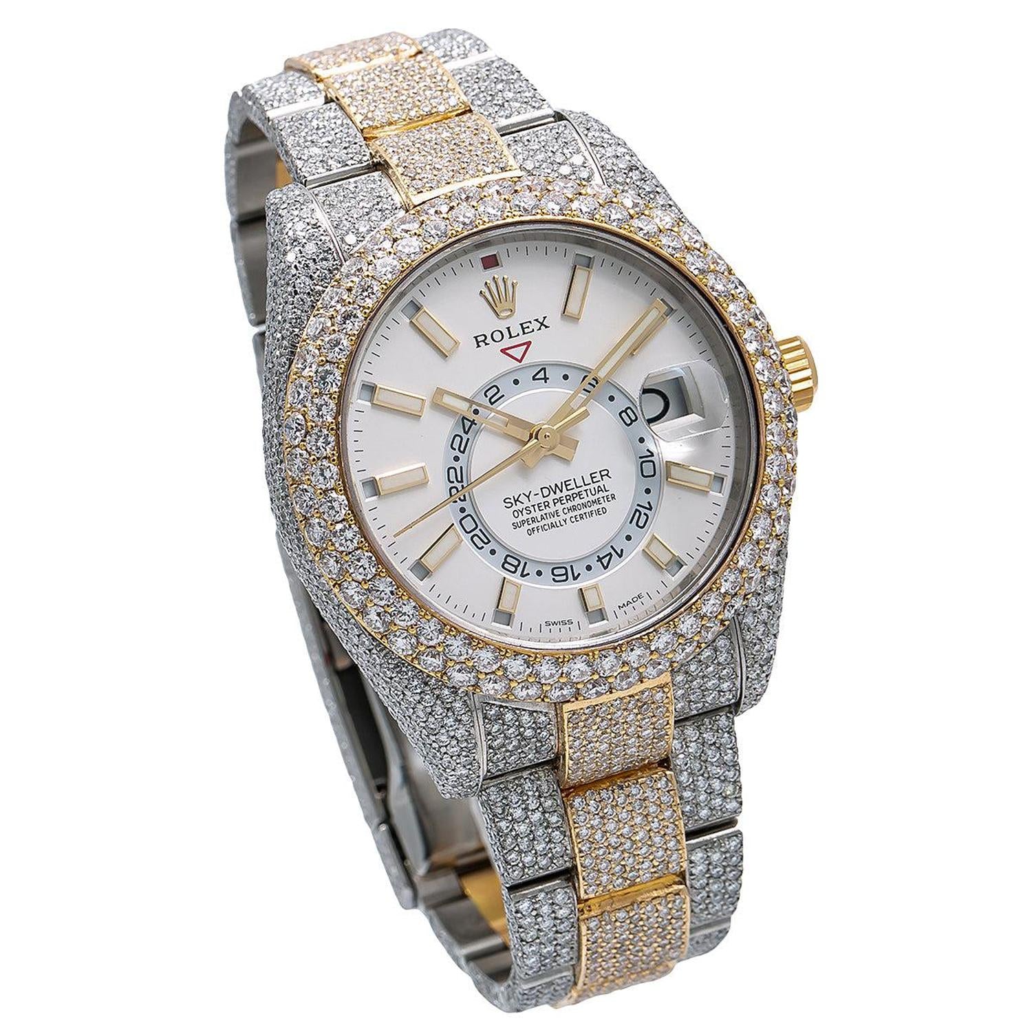 Rolex Sky-Dweller 42MM 326933 White Dial Diamond Bezel Two Tone Yellow Gold Full Diamond Oyster Bracelet - Image 3