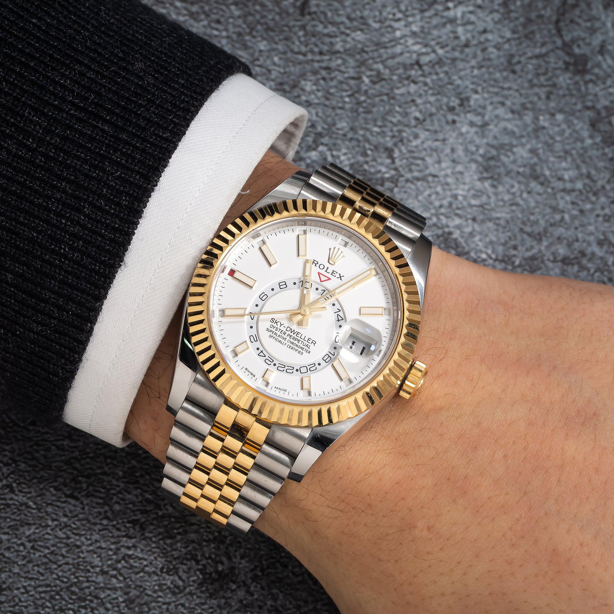 Rolex Sky-Dweller 42MM 326933 White Dial Fluted Bezel Two Tone Yellow Gold Jubilee Bracelet - Image 2