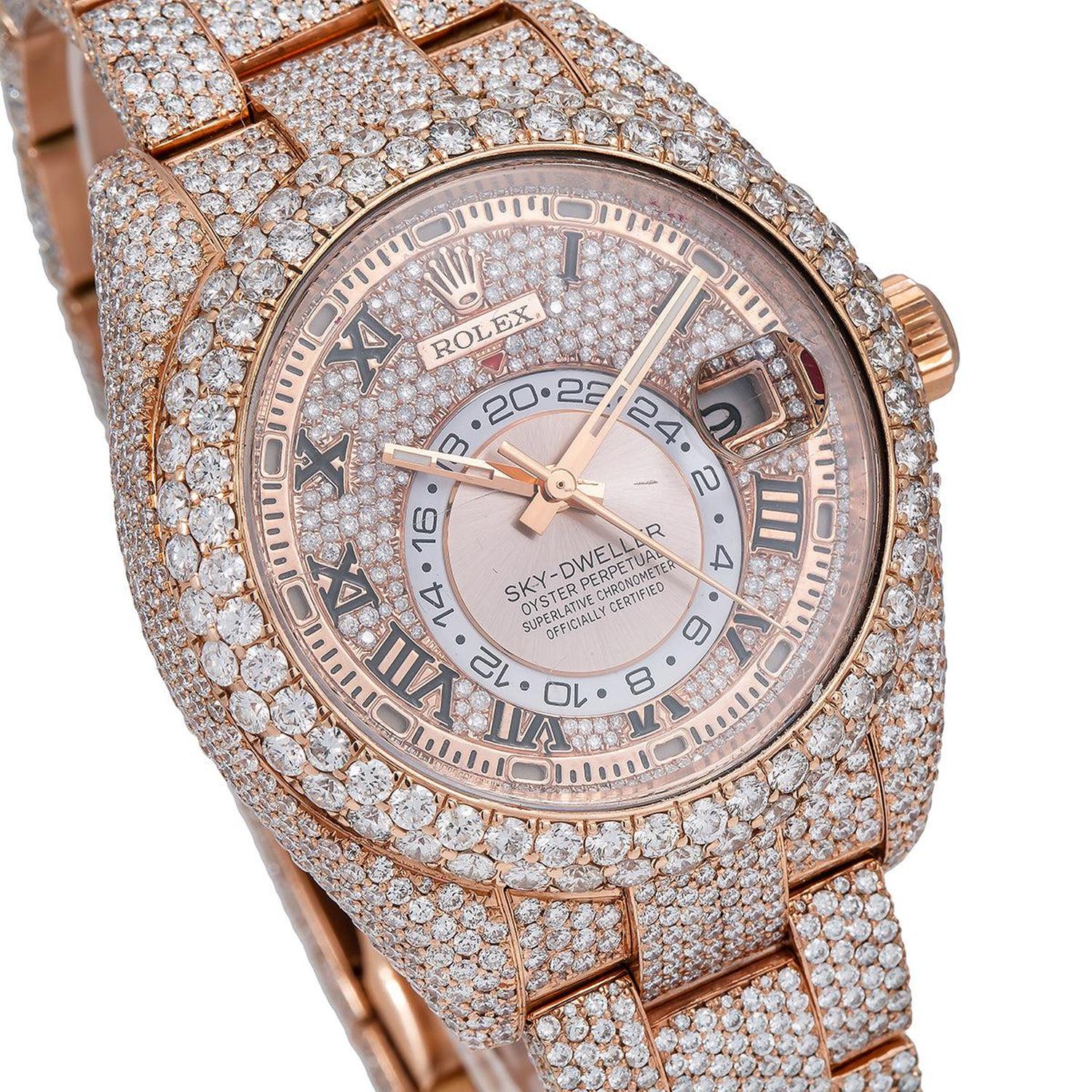 Rolex Sky-Dweller 42MM 326935 Diamond Paved Roman Dial Diamond Bezel 18K Rose Gold Full Diamond Oyster Bracelet - Image 3
