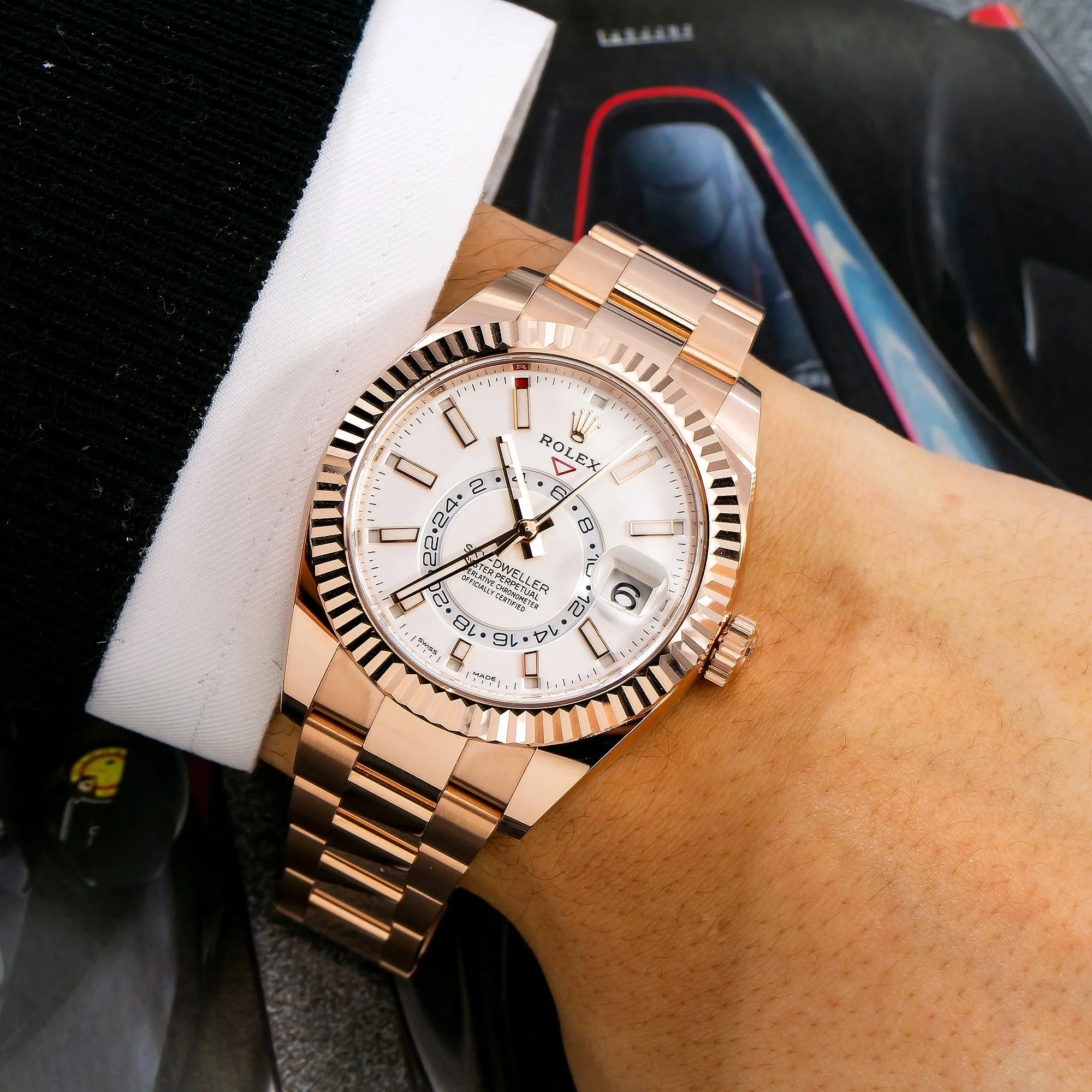 Rolex Sky-Dweller 42MM 326935 White Dial Fluted Bezel 18K Rose Gold Oyster Bracelet - Image 2
