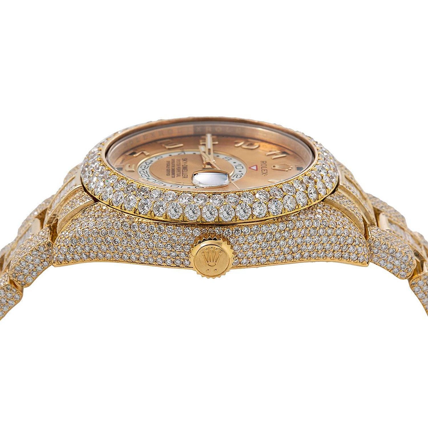 Rolex Sky-Dweller 42MM 326938 Champagne Arabic Dial Diamond Bezel 18K Yellow Gold Full Diamond Oyster Bracelet 31ct - Image 5