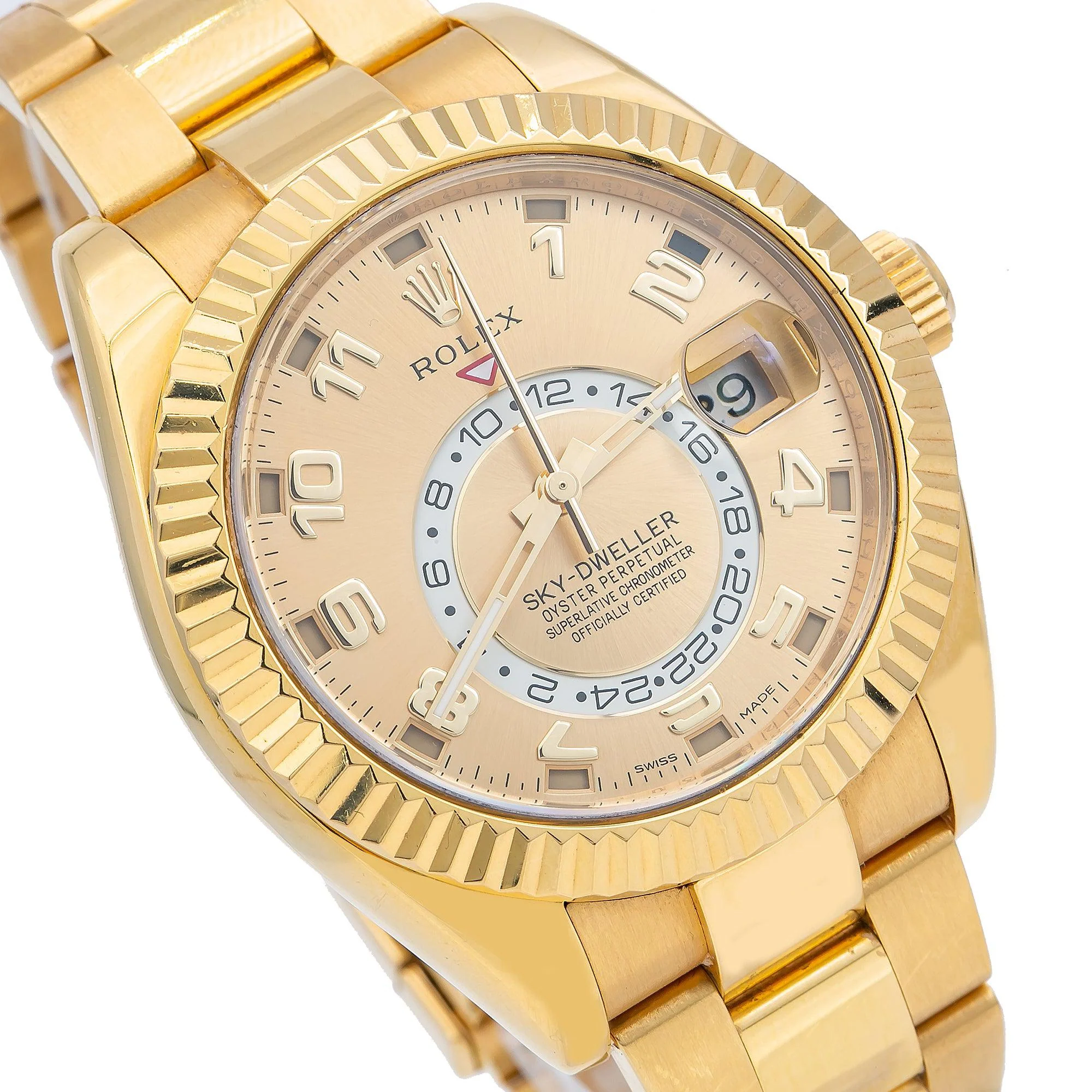 Rolex Sky-Dweller 42MM 326938 Champagne Arabic Dial Fluted Bezel 18K Yellow Gold Oyster Bracelet - Image 3
