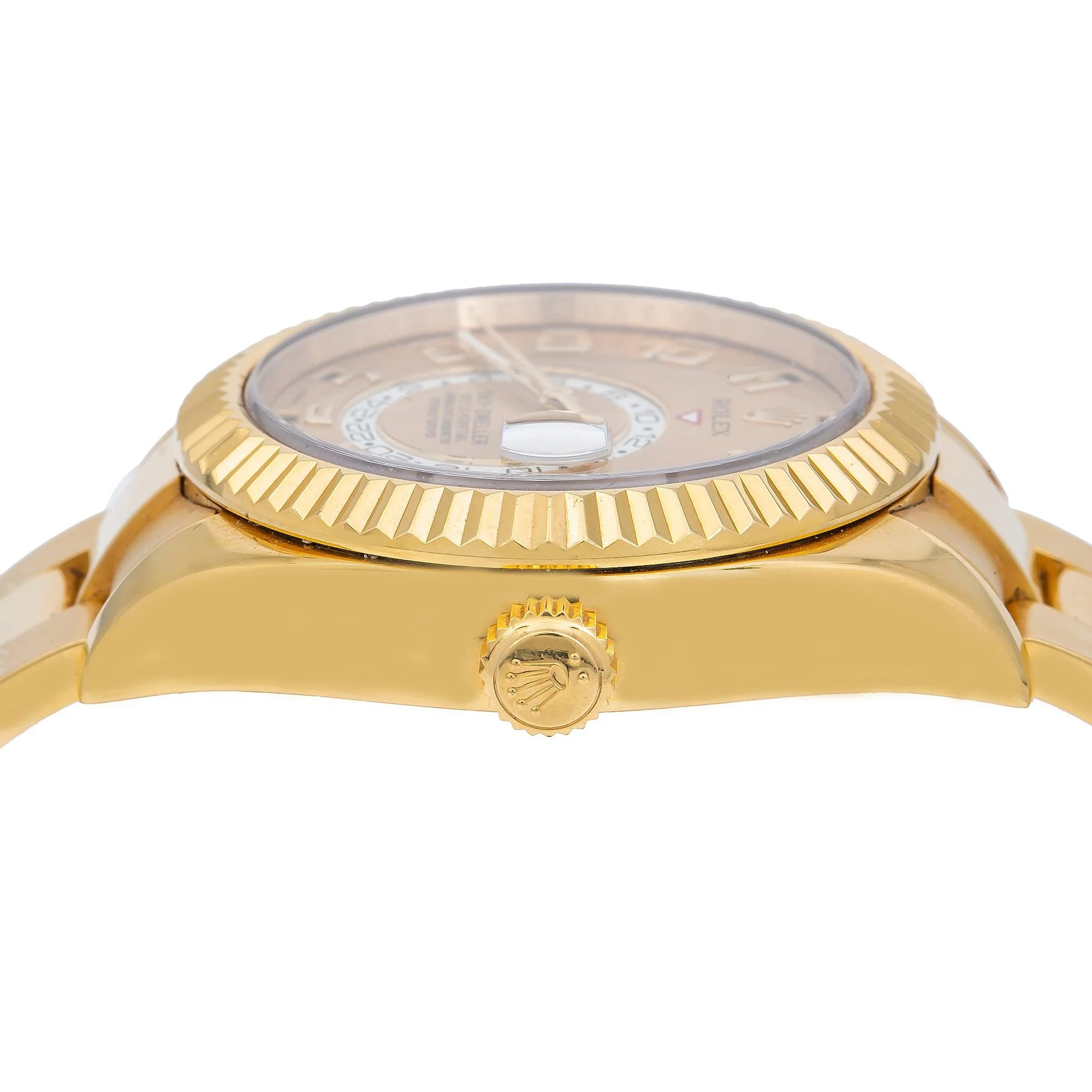 Rolex Sky-Dweller 42MM 326938 Champagne Arabic Dial Fluted Bezel 18K Yellow Gold Oyster Bracelet - Image 4