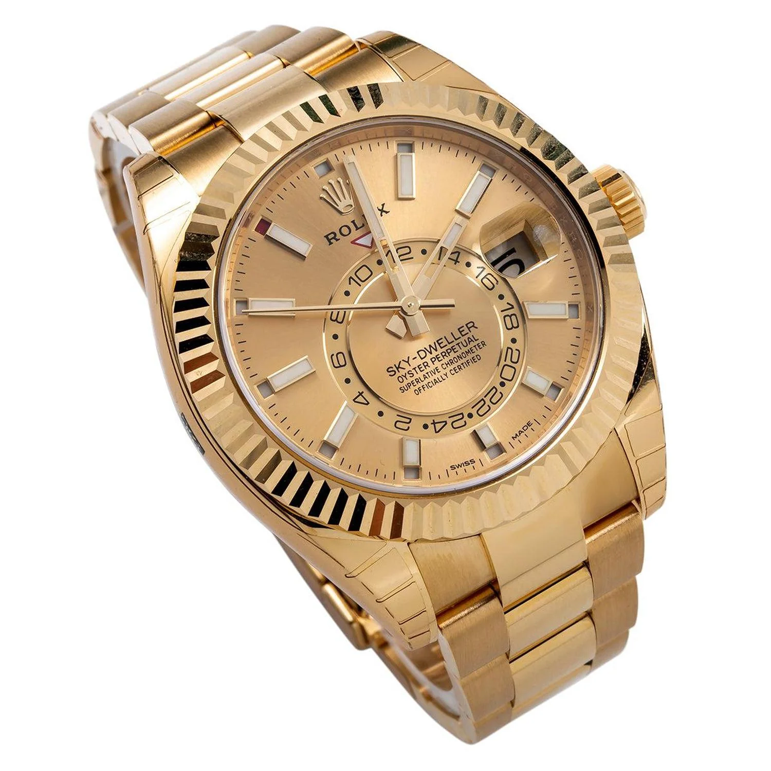 Rolex Sky-Dweller 42MM 326938 Champagne Dial Fluted Bezel 18K Yellow Gold Oyster Bracelet - Image 5