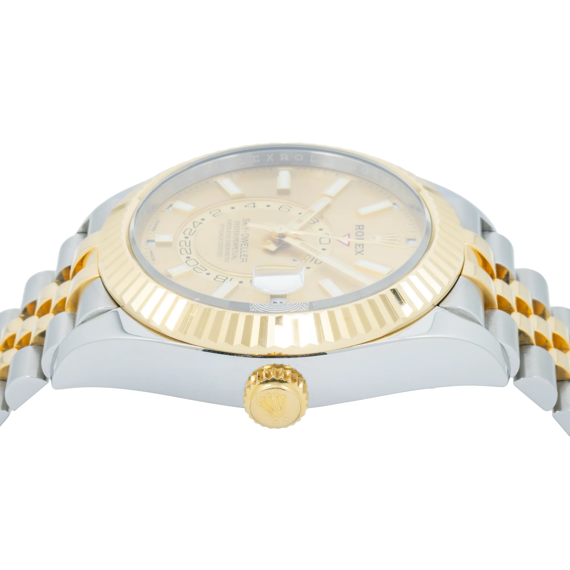 Rolex Sky-Dweller 42MM 336933 Champagne Dial Fluted Bezel Two Tone Yellow Gold Jubilee Bracelet - Image 4