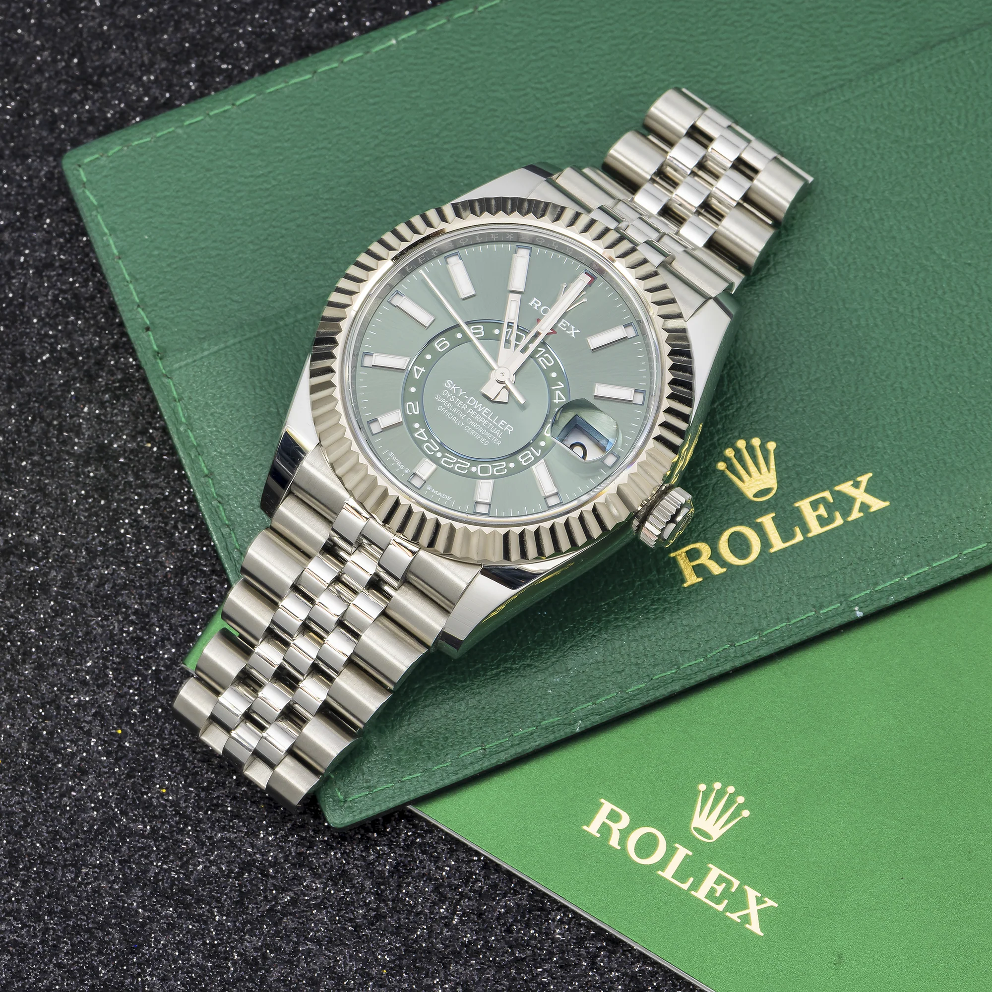 Rolex Sky-Dweller 42MM 336934 Green Dial Fluted Bezel Stainless Steel Jubilee Bracelet - Image 2